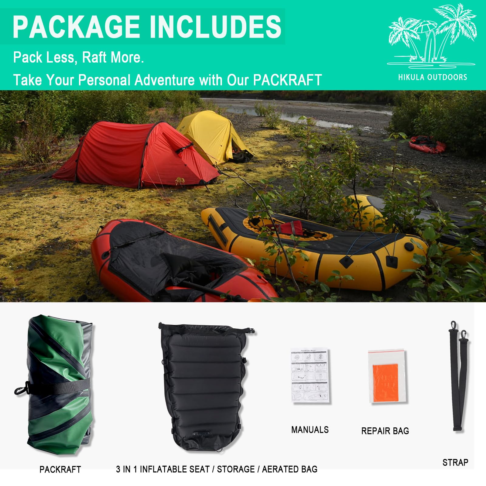 **TPU Inflatable Packraft Kayak - 1 Person Lightweight Pack Raft for Adults & Kids, Portable Dinghy with Soft Seat for Fishing, Adventure & Flat Water Rafting | Easy Rapid Inflation for Camping, Hiking & Outdoor Exploration**