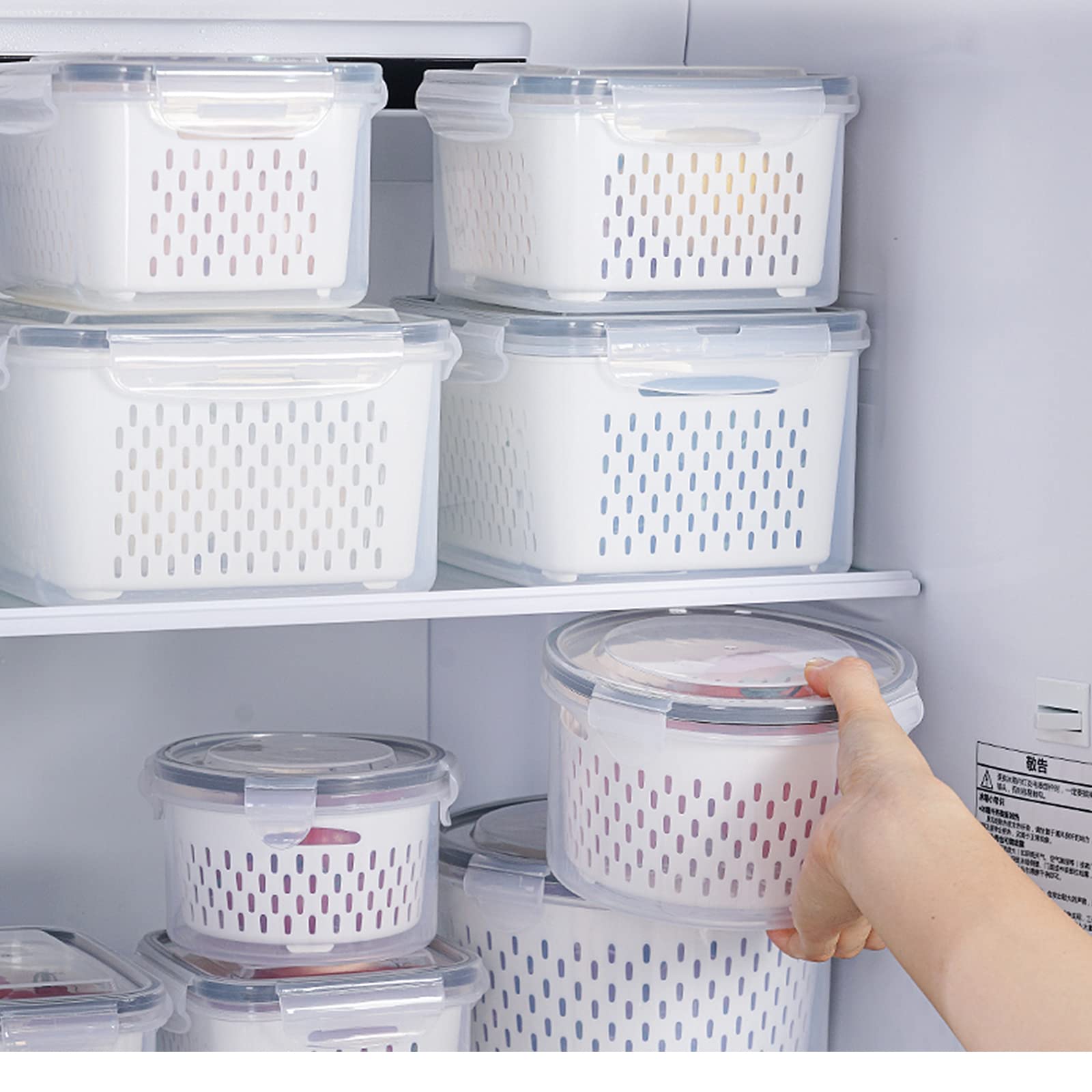3-Pack BPA-Free Plastic Food Storage Containers with Lids & Strainer – Airtight Fridge Organizer for Fruits, Vegetables, Berries & Meat | Keep Produce Fresh Longer | Perfect for Meal Prep, Kitchen Organization & Refrigerator Storage