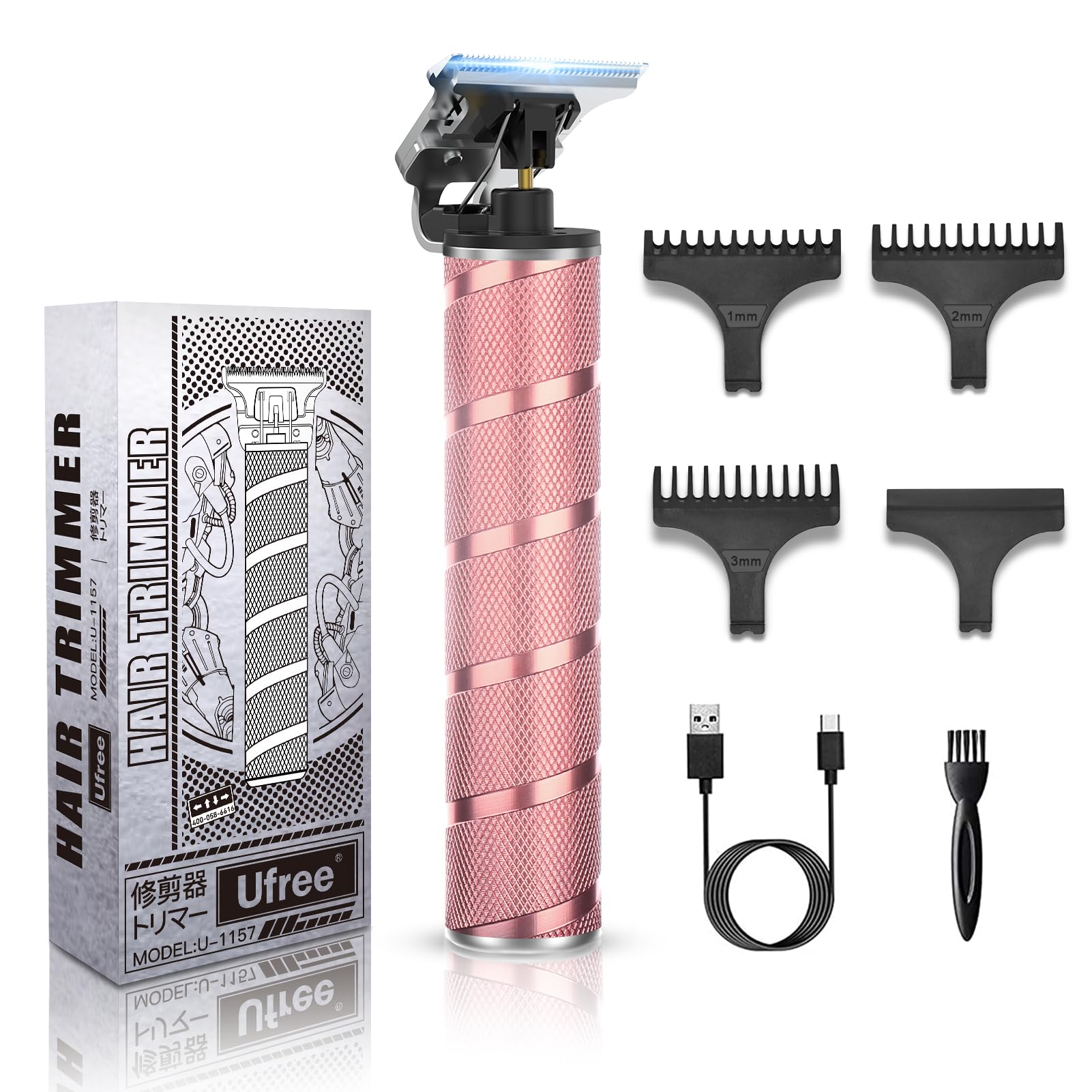 Ufree Women's Hair Trimmer & Bikini Shaver - Waterproof Electric Razor for Body Grooming, Hair Clippers & Trimming Kit with Rose Gold Finish | Perfect for Travel, Home Use & Gifts for Her