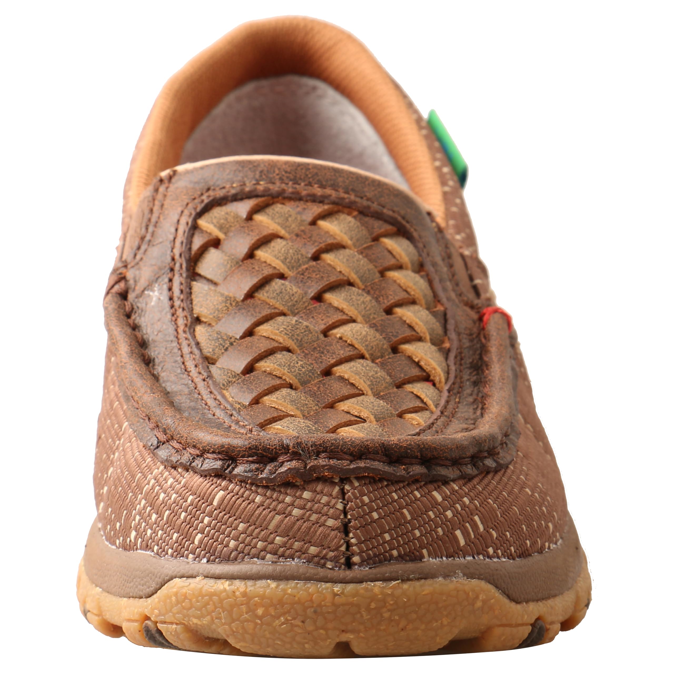 Twisted X Women's Slip-On Driving Moc Shoes - Comfortable Moc Toe with CellStretch Technology - Woven Brown & Coffee Leather - Size 8.5 M - Perfect for Casual Wear, Driving & Everyday Comfort
