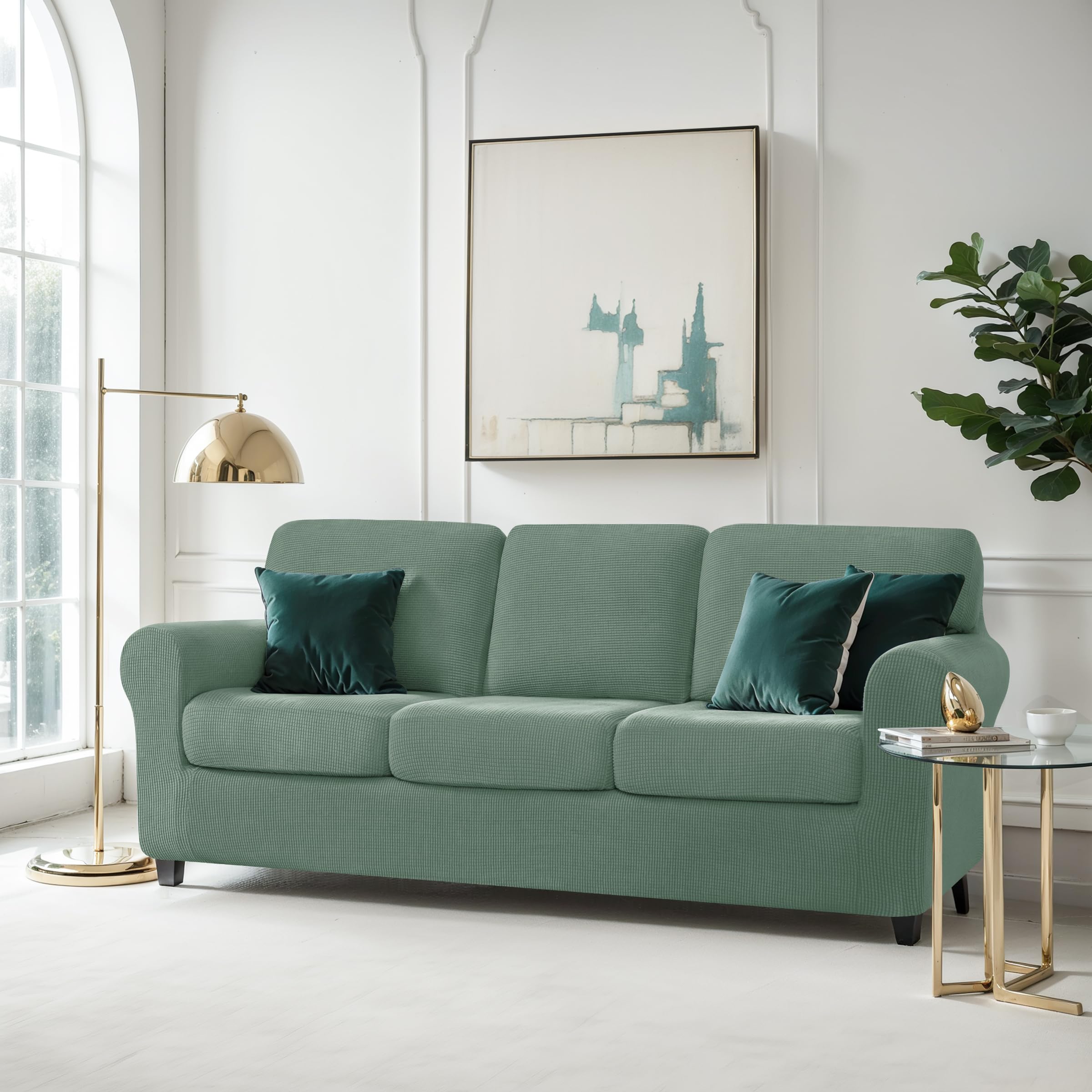 7-Piece Stretch Sofa Slipcover for 3-Cushion Couch - Washable Anti-Slip Furniture Protector with 3 Separate Backrest Covers | Perfect for Pet Owners & Home Decor (Large, Dark Cyan)