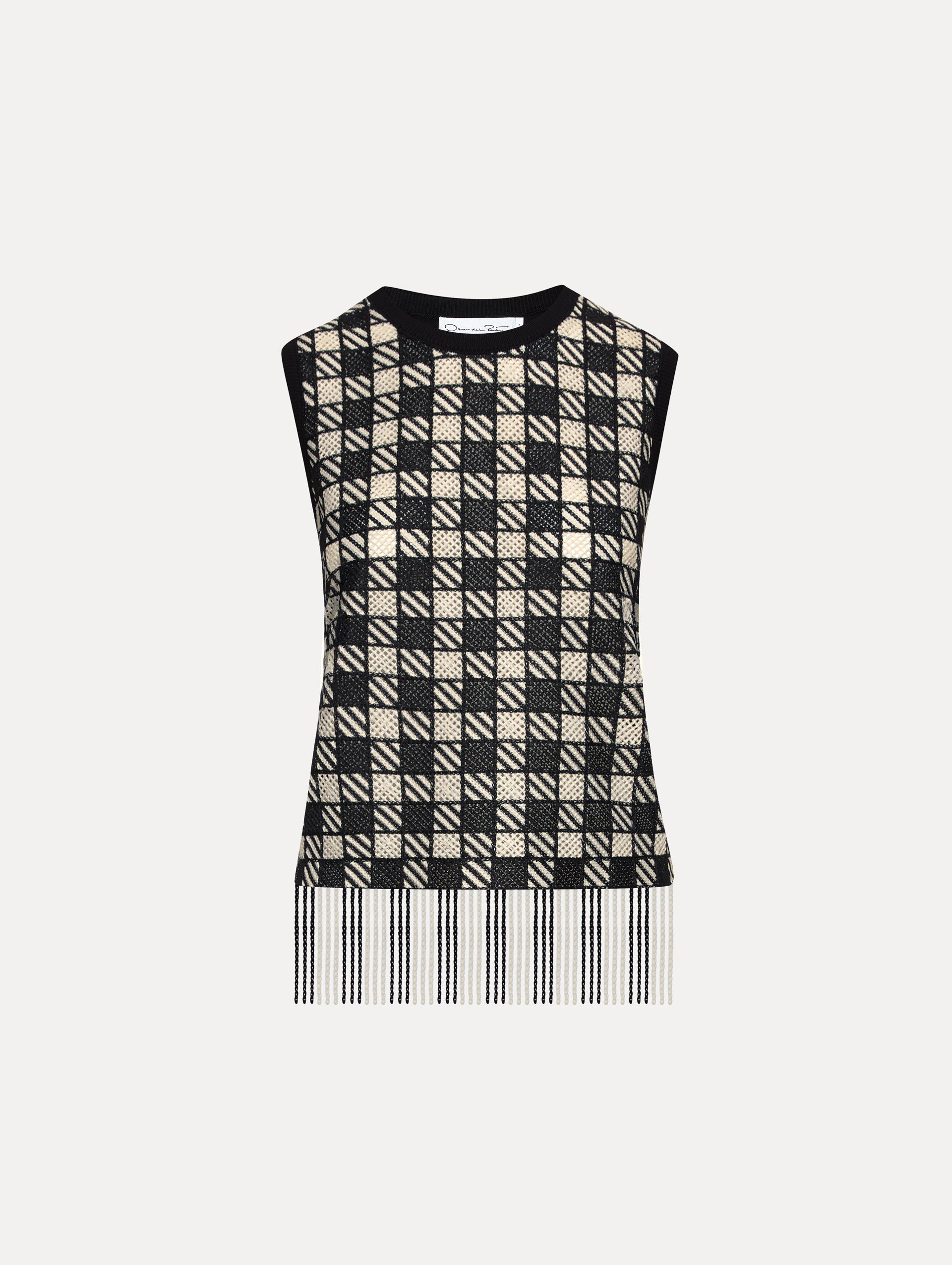 Elegant Checked Fringe Guipure Tank Top for Women - Stylish Summer Blouse for Casual Outings, Beach Wear, and Boho Fashion