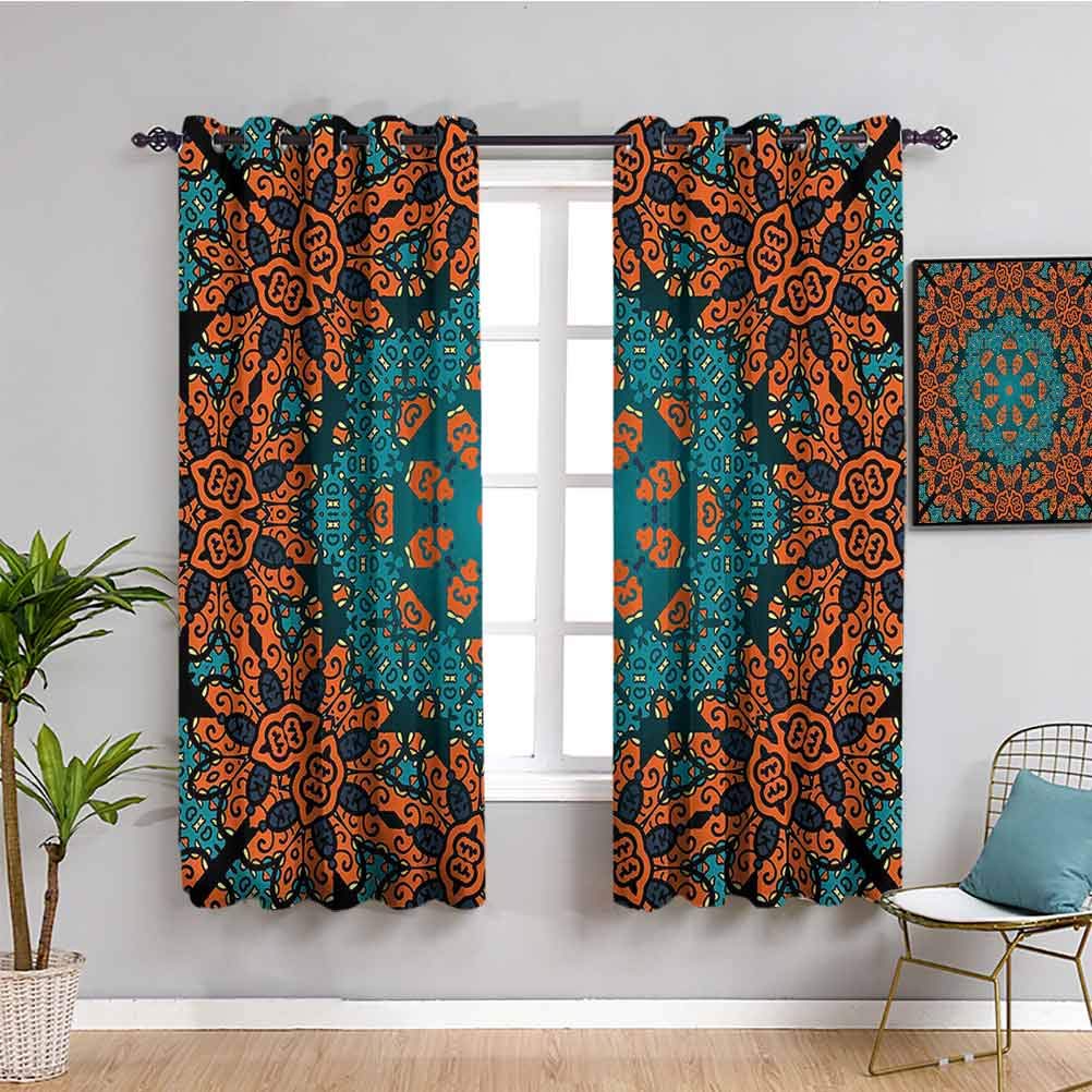 Boho Hippie Curtains 2 Panel Set - Psychedelic Paisley Floral Print Blackout Drapes for Living Room (63x63 Inch, Teal & Orange) | Perfect for Bohemian Decor, Meditation Rooms & Vintage Style Home Decor