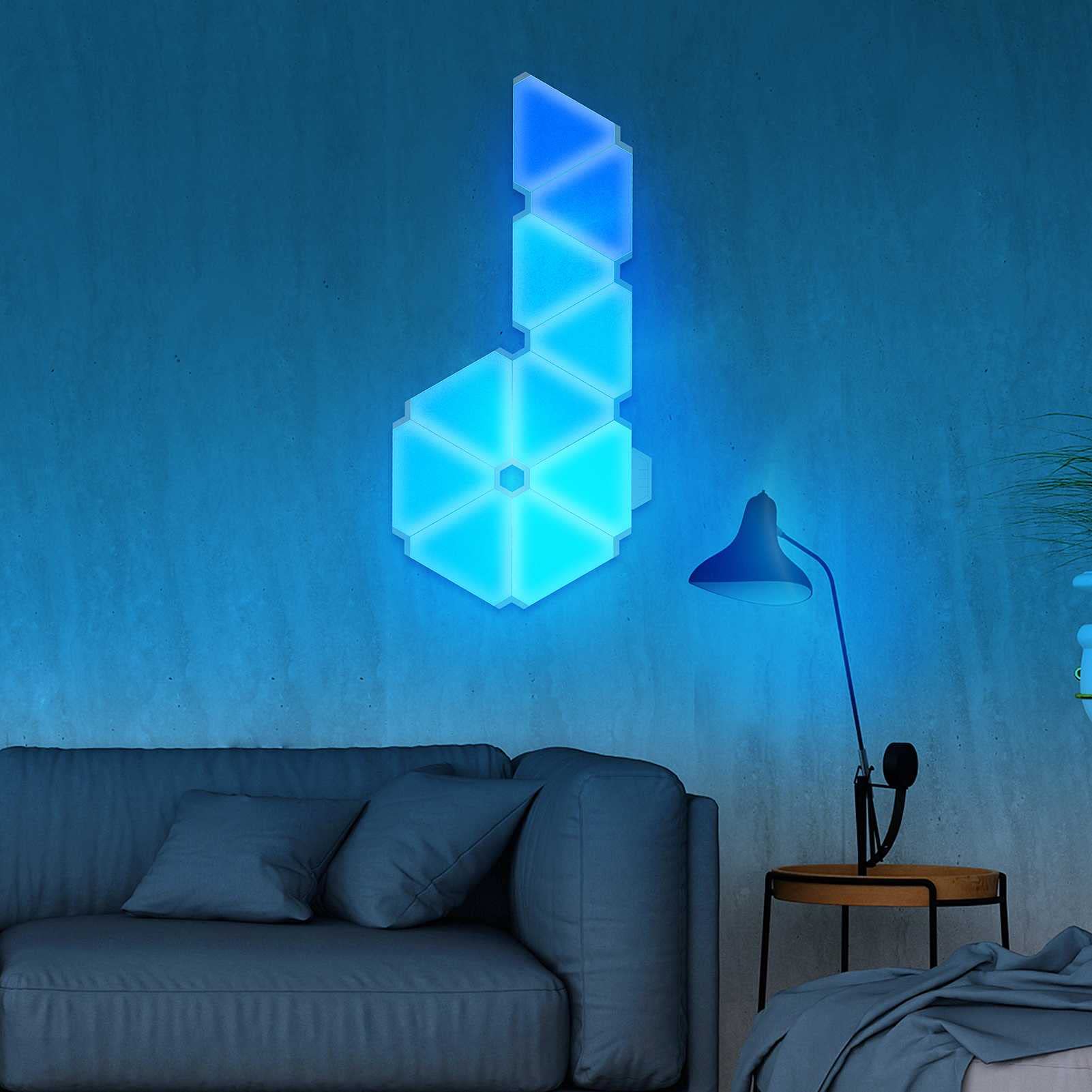 Stairsky Smart Triangle RGB LED Wall Light Panels 9-Pack - Sync with Music, Alexa & Google Home - Modern Lighting for Bedroom, Living Room, Gaming Setup & Party Decor - Perfect for Mood Lighting, Home Theater & Gaming Room Ambiance