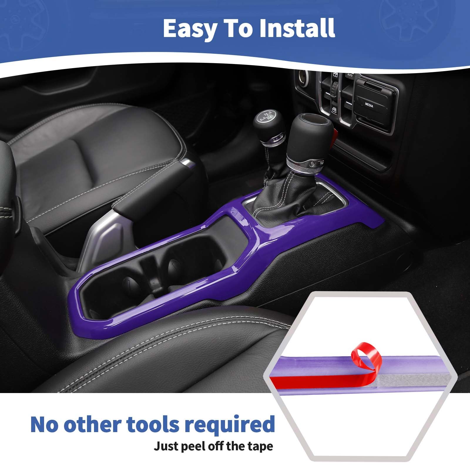 RT-TCZ Purple Dash Trim Cover & Gear Shift Panel Frame for Jeep Wrangler JL/JLU/Gladiator JT (2018-2023) - 3pc Interior Accessories - Enhance Your Ride's Style & Protection