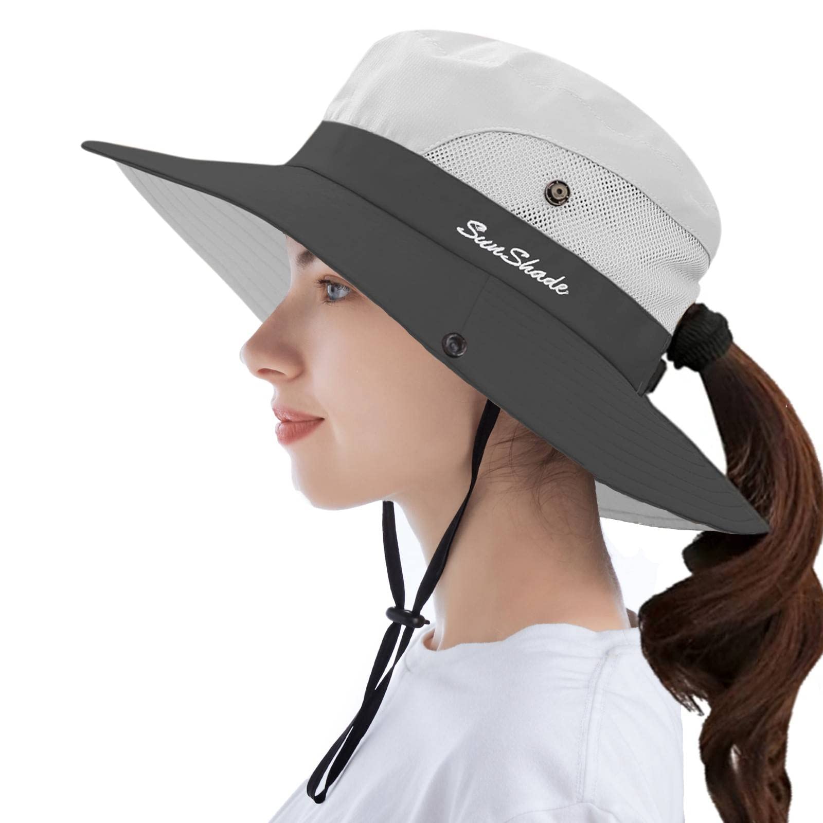 Tutuko Women's Wide Brim Sun Hat - UPF 50+ UV Protection, Foldable Bucket Hat with Ponytail Hole & Mesh Design for Beach, Fishing & Outdoor Activities | Summer Sun Protection Accessory