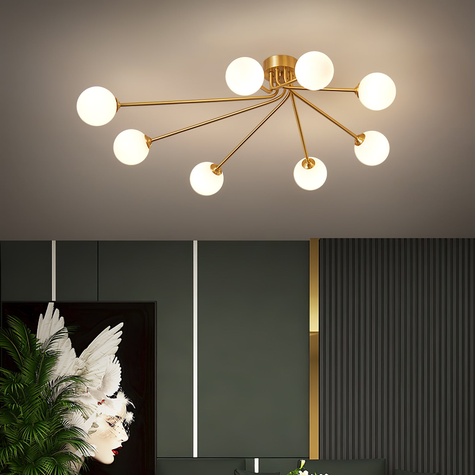 Modern Morella Ball Ceiling Light Fixture - Elegant Glass Globe Pendant Lighting for Living Room, Bedroom, Dining Room & Kitchen - Dimmable LED Chandelier for Home Decor