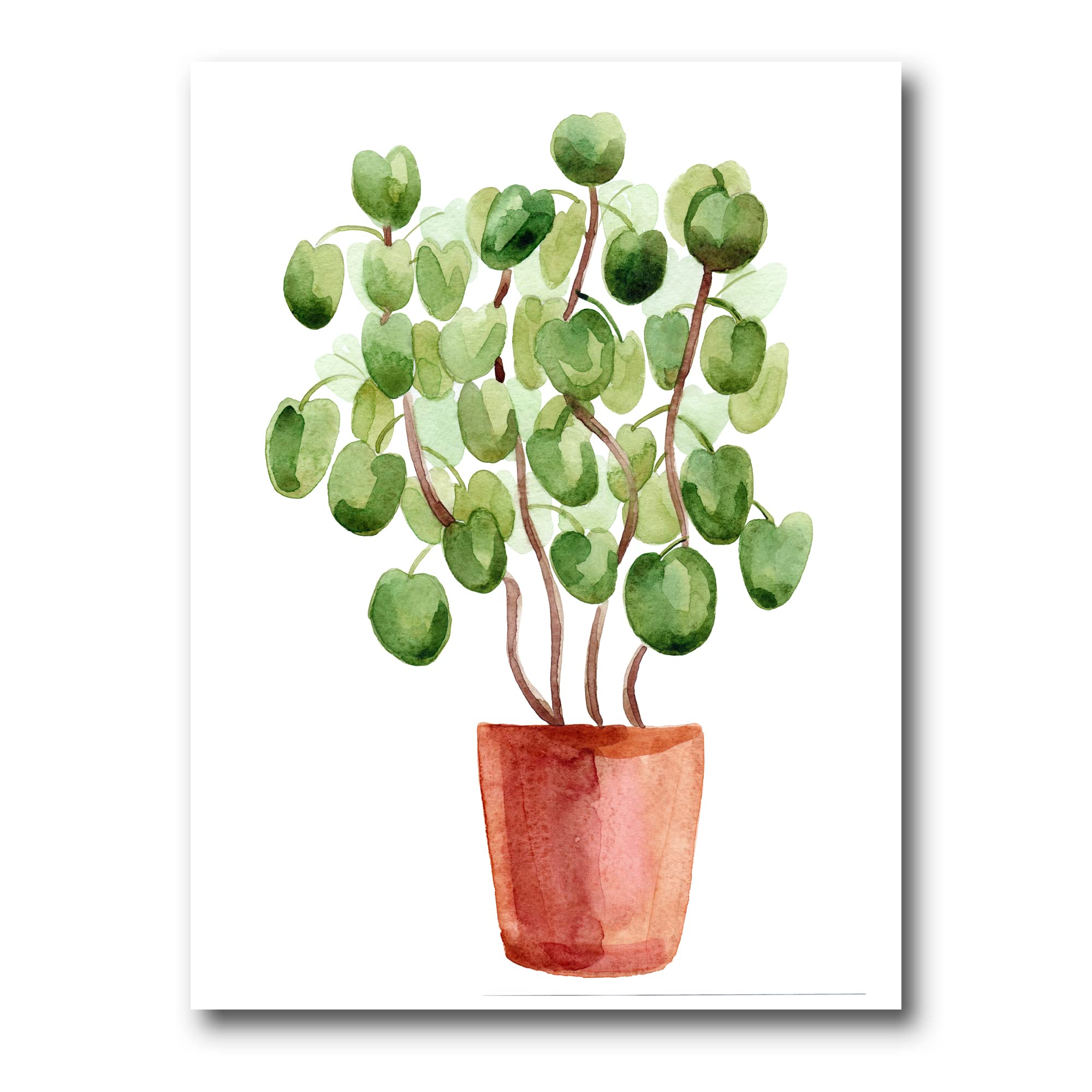 DesignQ Chinese Money Plant in Pot - Traditional Canvas Wall Art Decor for Home, Office & Living Room | Feng Shui Housewarming Gift