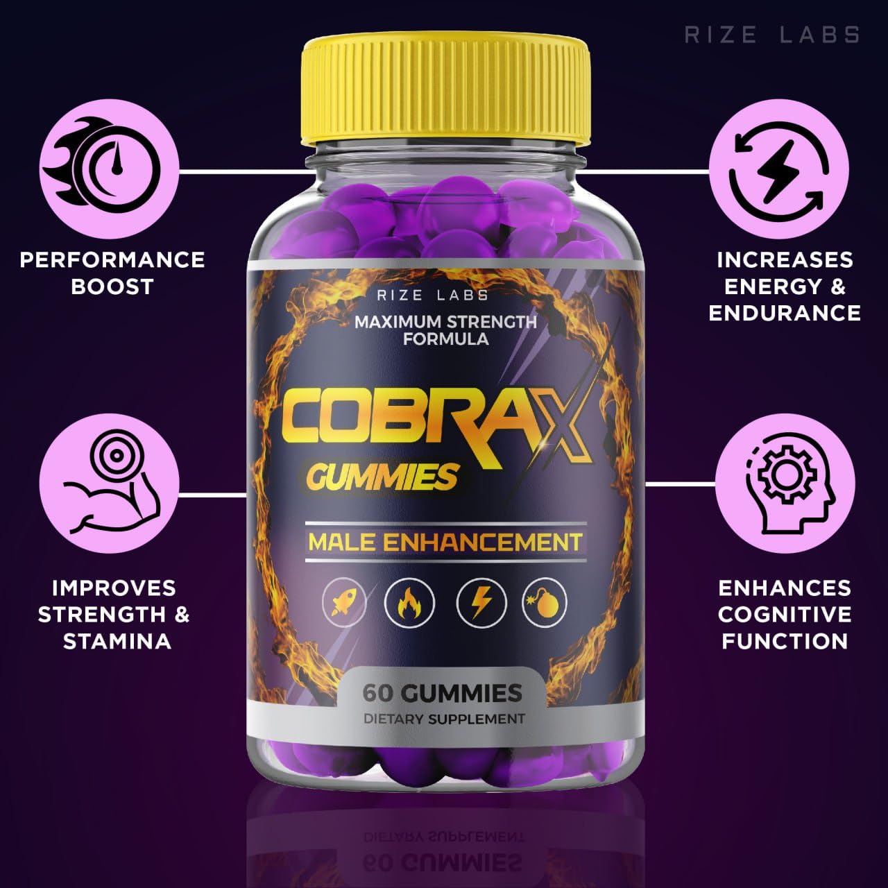 Premium CobraX Male Performance Gummies - Natural Energy & Stamina Booster for Men - 60 Count - Official CobraX Supplement for Enhanced Vitality & Endurance - Perfect for Workouts, Sports & Daily Active Lifestyle