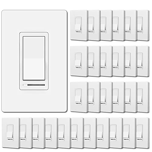 [30 Pack] BESTTEN 3-Way & Single Pole Dimmer Switch - Compatible with LED, CFL, Halogen & Incandescent Bulbs - UL Listed - Perfect for Bedrooms, Living Rooms & Home Lighting Control