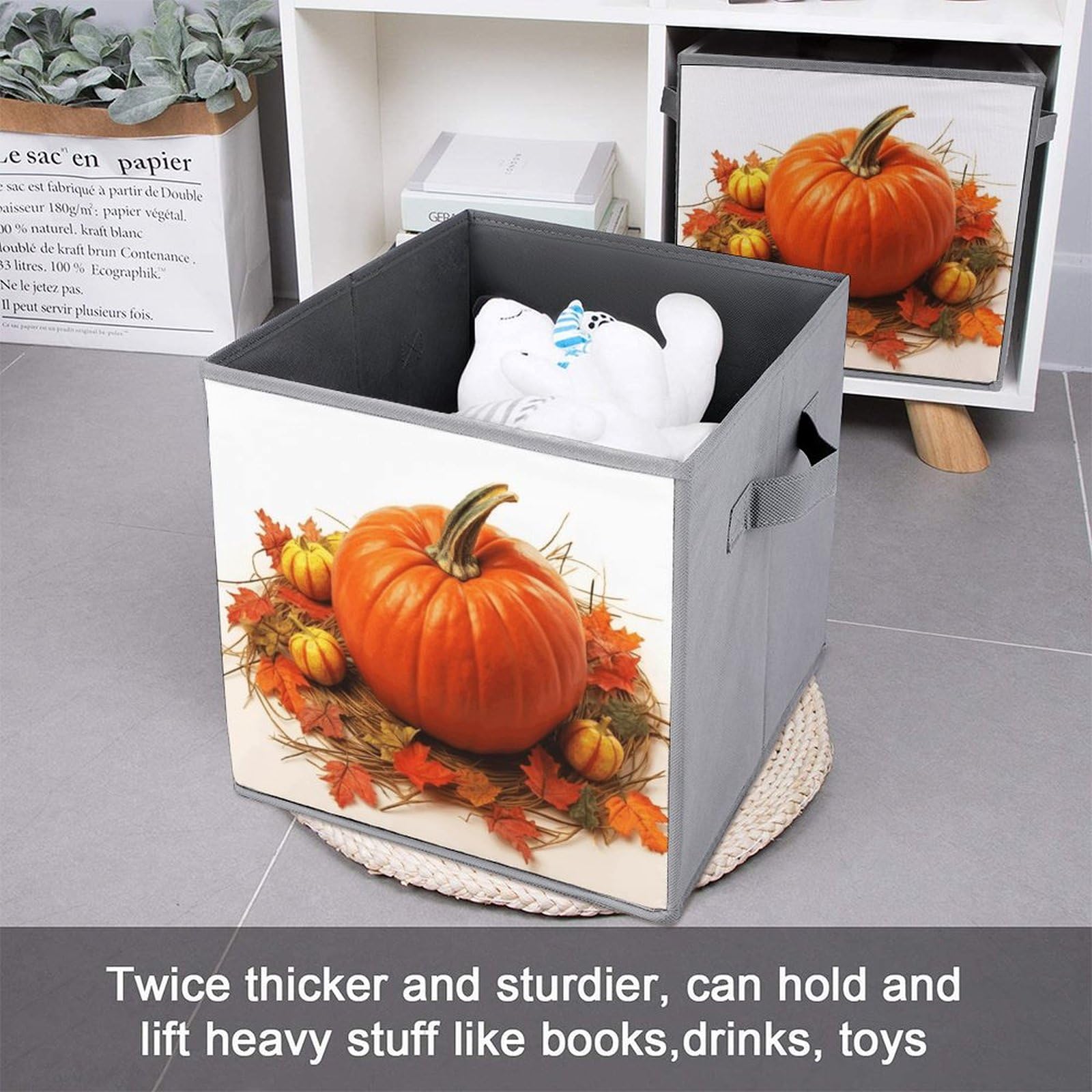 2PCS Pumpkin Storage Bins - Foldable Large Capacity Organizers for Home Office Playroom
