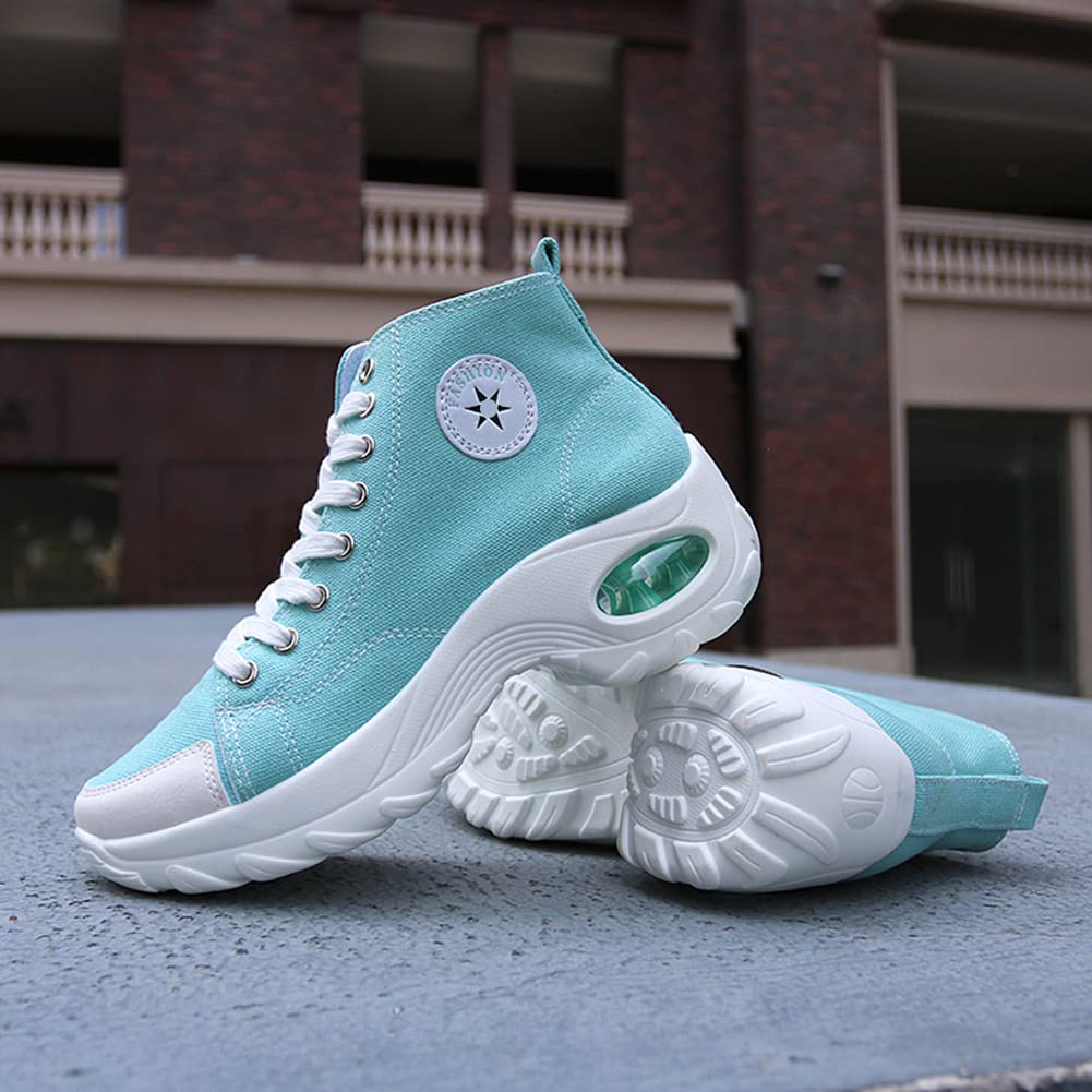 Women's High Top Canvas Sneakers with Air Cushion & Heightened Sole - Comfortable Casual Fashion Shoes for Walking, Running & Daily Wear
