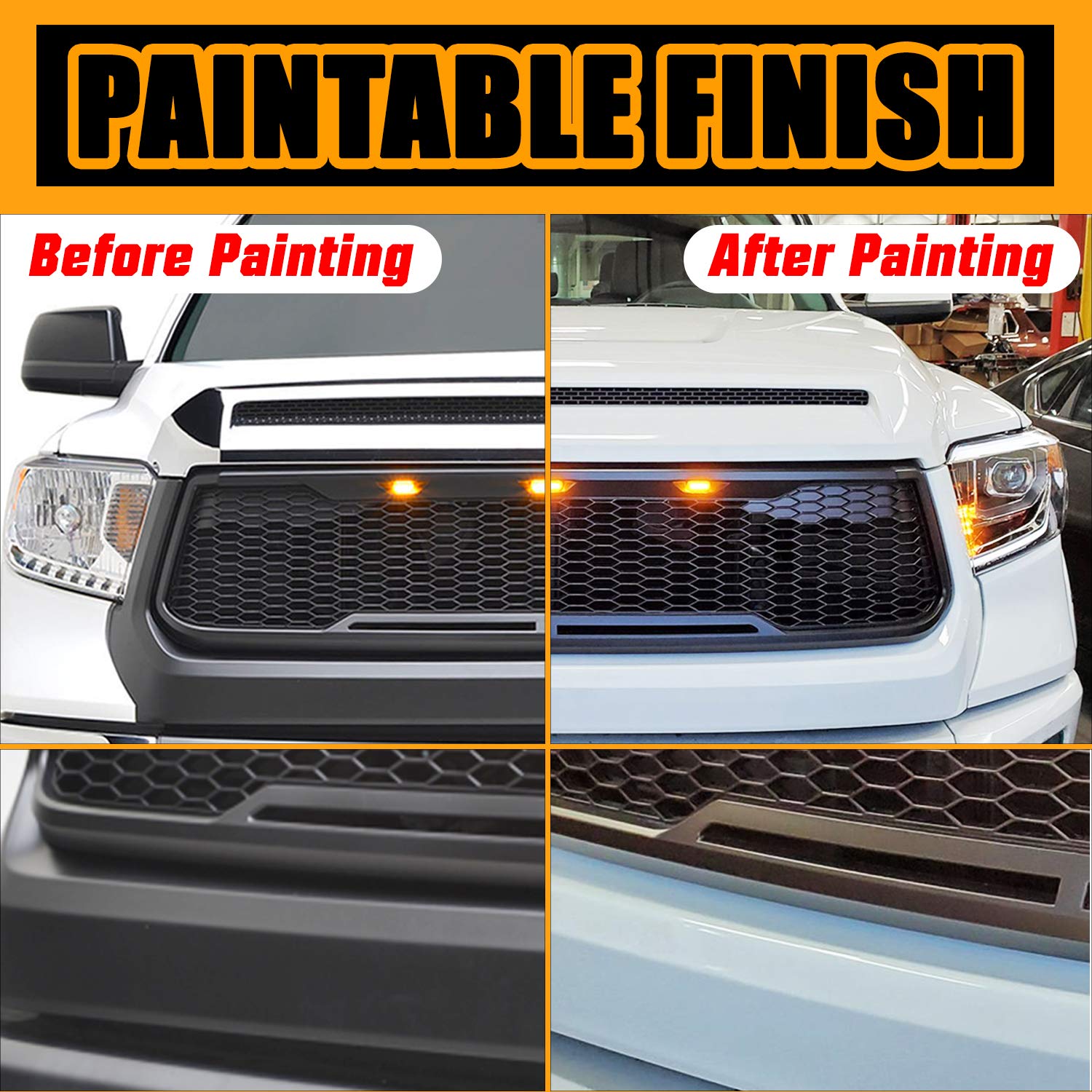 2013-2018 Ram 2500/3500 Black Replacement Grille with Amber LED Lights - Heavy Duty Truck Front Hood Grill Upgrade for Off-Road & Customization