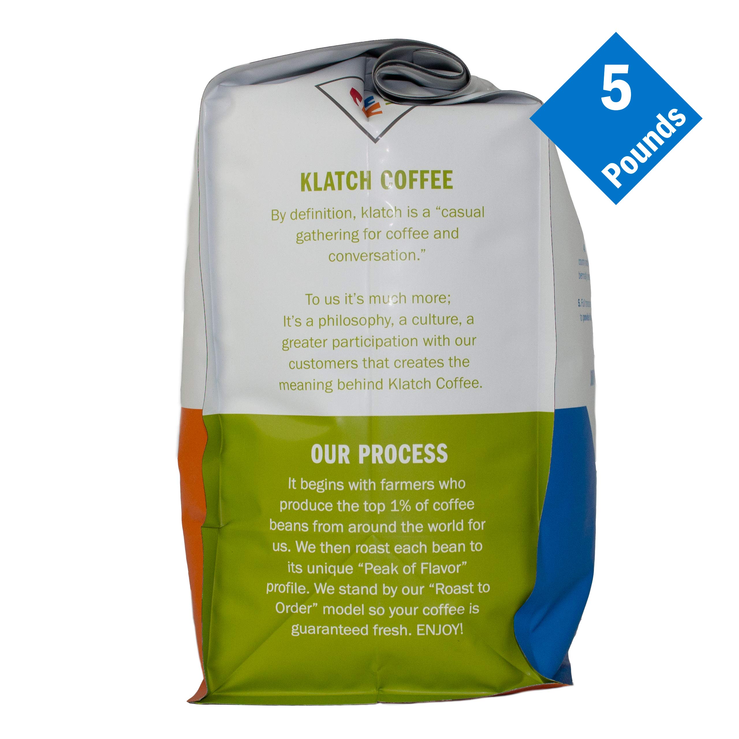 Klatch Coffee Brazil Klatch Diamond Reserve Medium Roast Whole Bean Coffee - 5 Pound Bag for Home Brewing, Office Use & Gifts