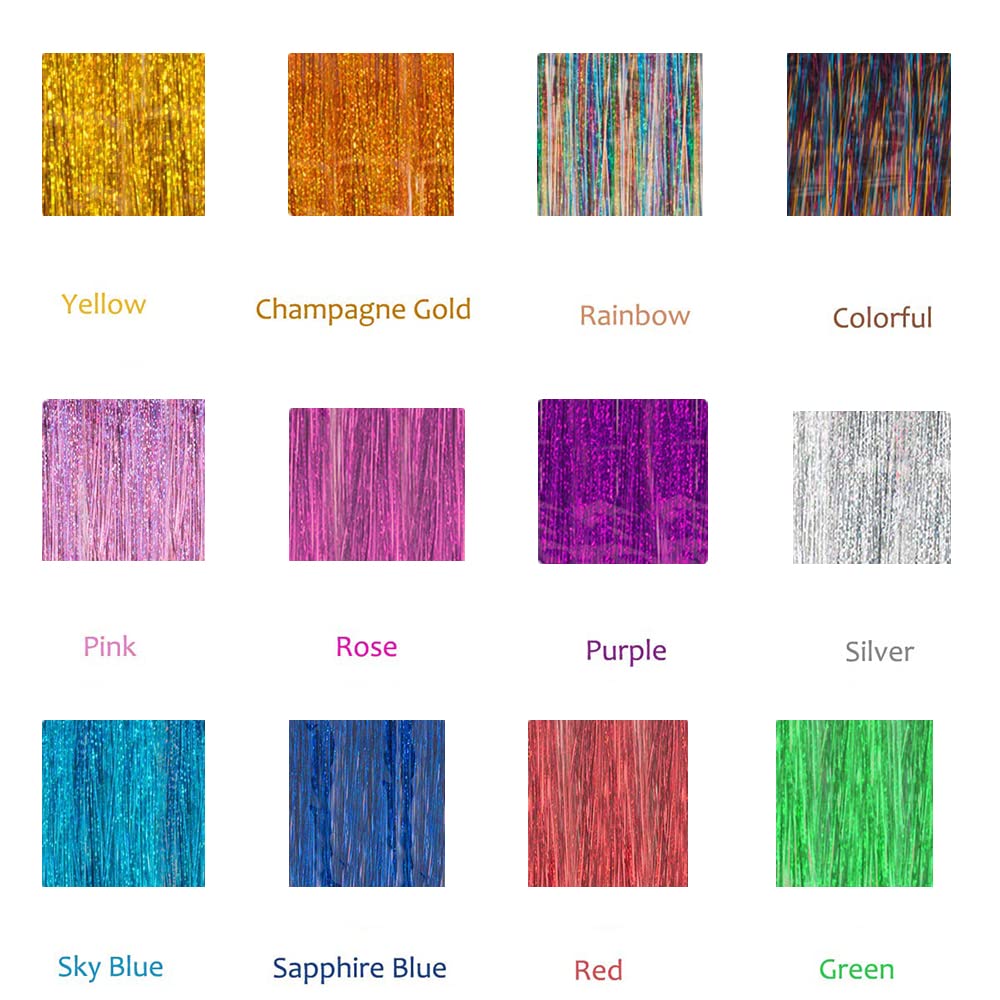12 Colors Hair Tinsel Kit with Tool - 3000 Strands Shiny Fairy Hair Extensions for Glitter Party Highlights, Multi-Colors Hair Tinsel (45