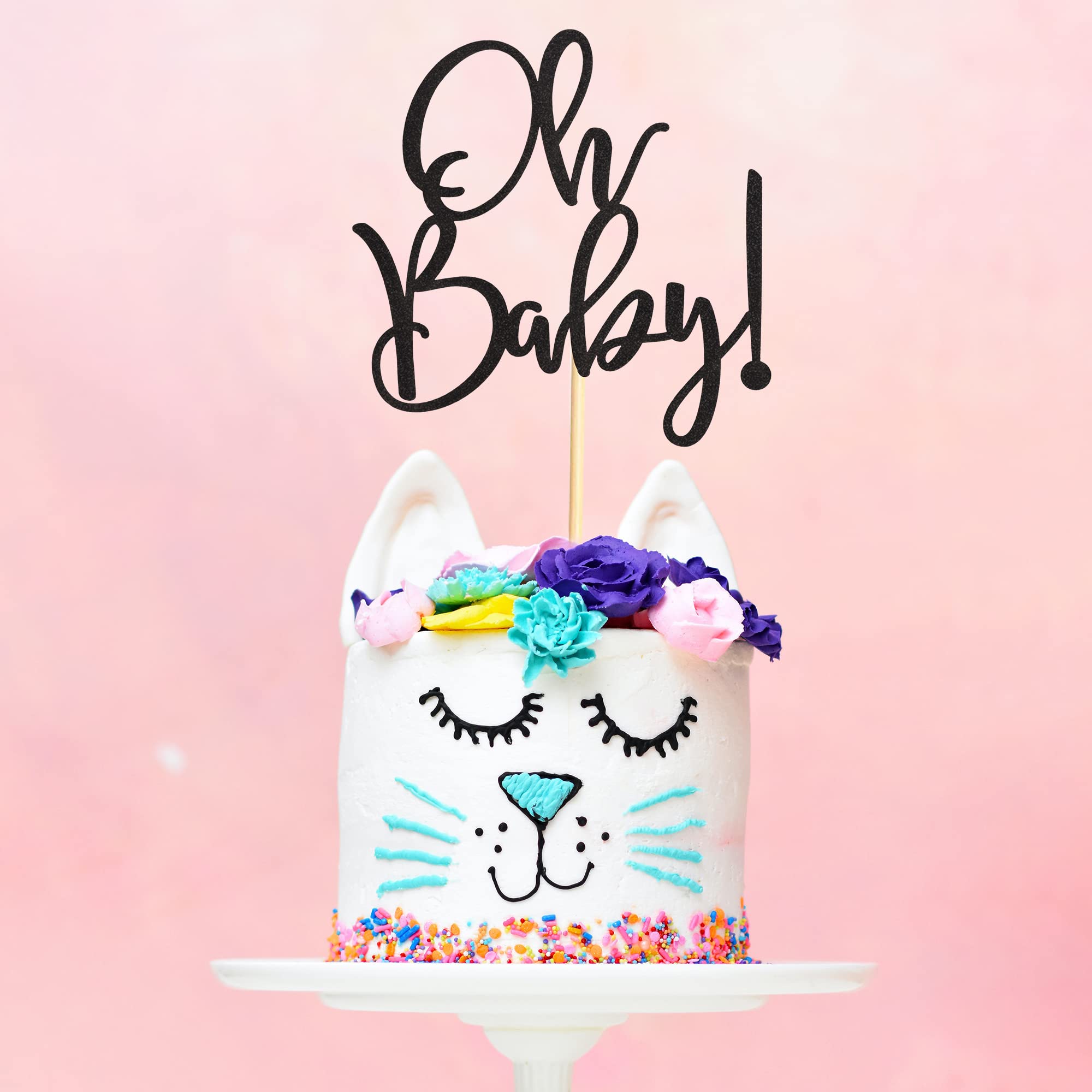 Baby Shower Cake Toppers - Black Glitter Cake Picks for Baby Shower & Kids Birthday Party Decorations | Perfect for Celebrations, Gender Reveals & 1st Birthday Parties