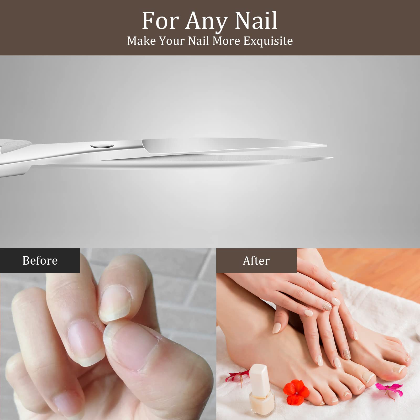 Professional Stainless Steel Cuticle Scissors with Leather Pouch - Sharp Curved Manicure & Grooming Scissors for Eyebrow, Mustache, Dry Skin Care - Perfect for Home Salon & Travel Nail Care Kit