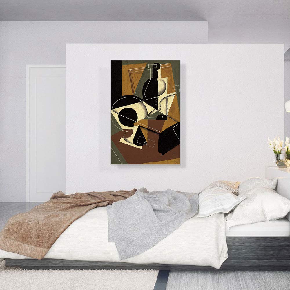 Juan Gris 1917 Framed Canvas Art Print - 40x26 Inch Stretched Wall Decor Painting, Coffee Grinder & Bottle Still Life Giclee Poster for Living Room, Bedroom & Office