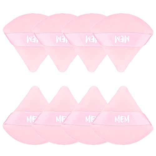 8-Piece MEM Triangle Powder Puff Set - Soft Velour Makeup Sponges for Loose & Pressed Powder Application | Wet & Dry Use | Skin-Friendly Beauty Blenders with Satin Ribbon Handle | Perfect for On-The-Go Touchups & Professional Makeup Application