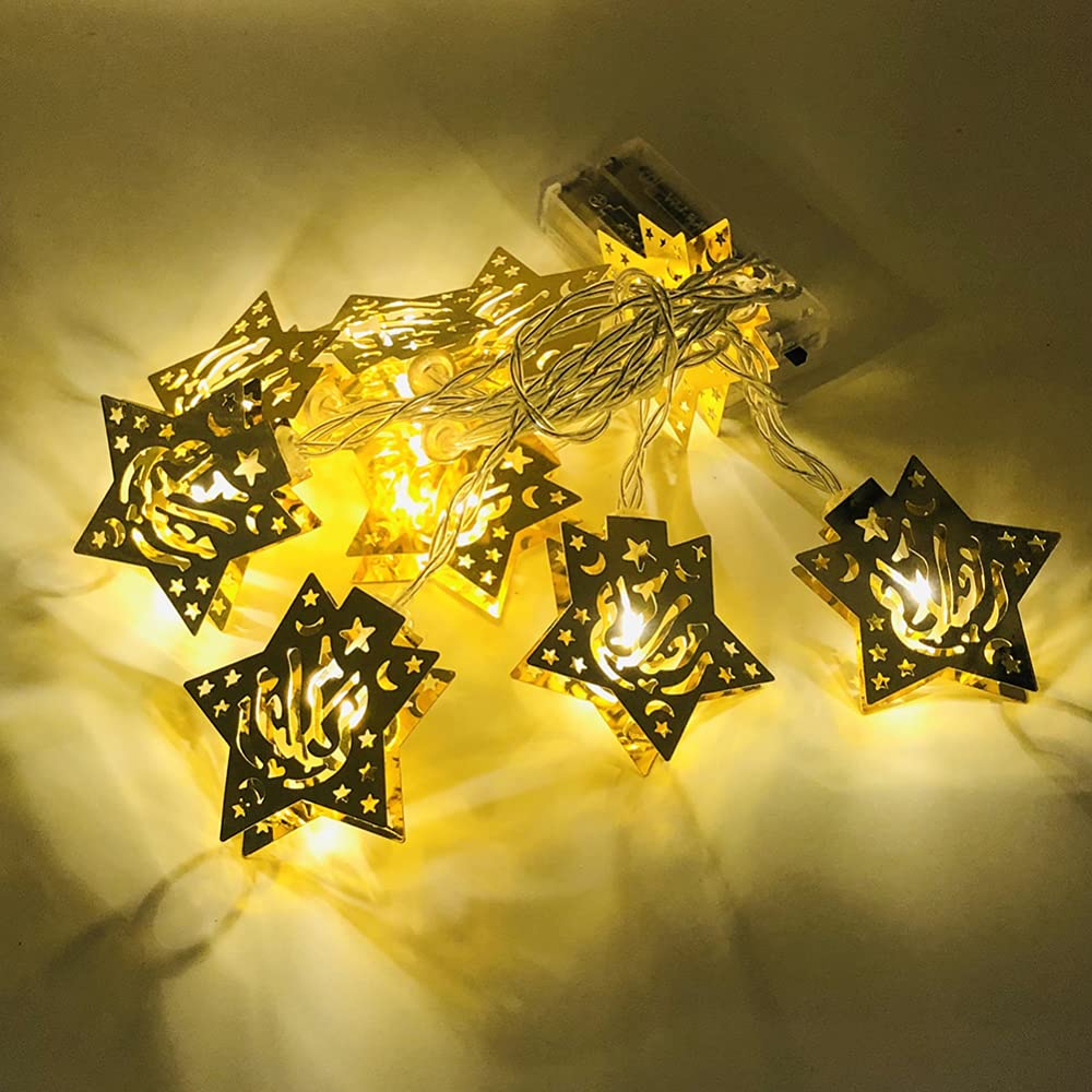 TEQIN 10-Light Muslim Ramadan String Lights - Star & Moon Shape Battery-Operated LED Fairy Lights for Eid, Christmas, Bedroom & Garden Decor (1.65m) - Perfect for Holiday Parties, Home Ambiance & Outdoor Celebrations