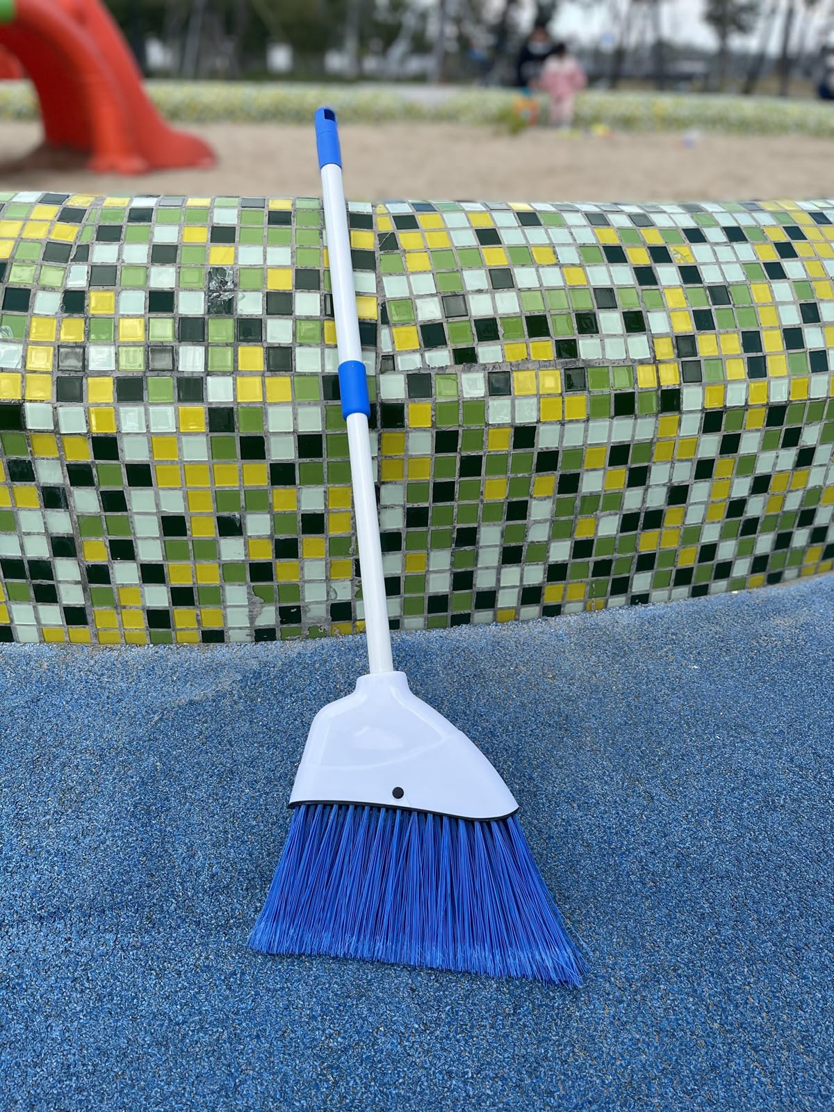**Portable Adjustable Handle Small Broom for Indoor & Outdoor Cleaning - Lightweight Broom for Home, Office, Desk & Pet Areas (White & Blue) - Perfect for Quick Cleanups, Messy Pets & Tight Spaces**