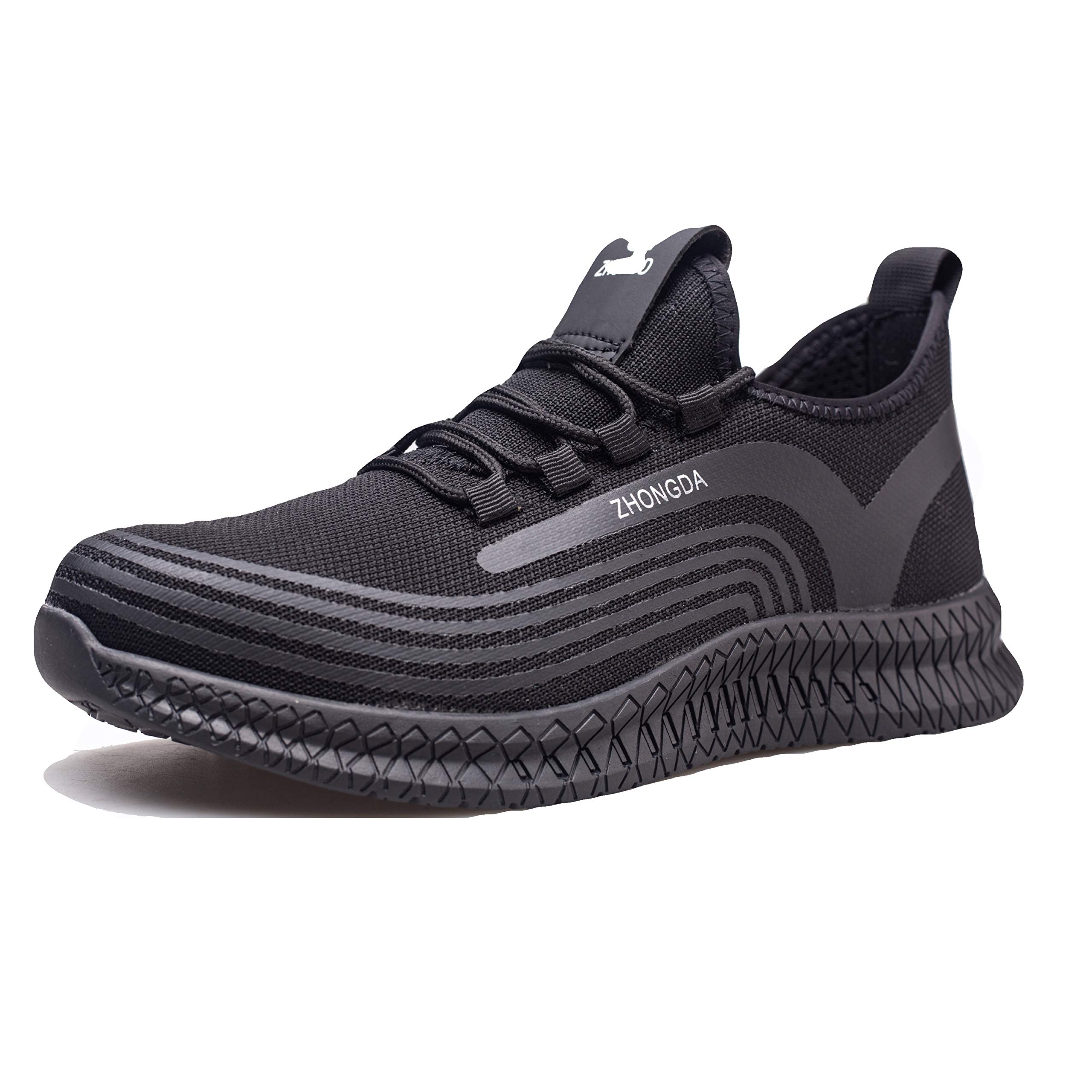 Men's Steel Toe Work Shoes - Breathable & Lightweight Safety Shoes for Industrial Construction - Slip Resistant Soft Toe Protection (Black/Grey, Size 10) - Perfect for Warehouse, Factory & Outdoor Labor Jobs