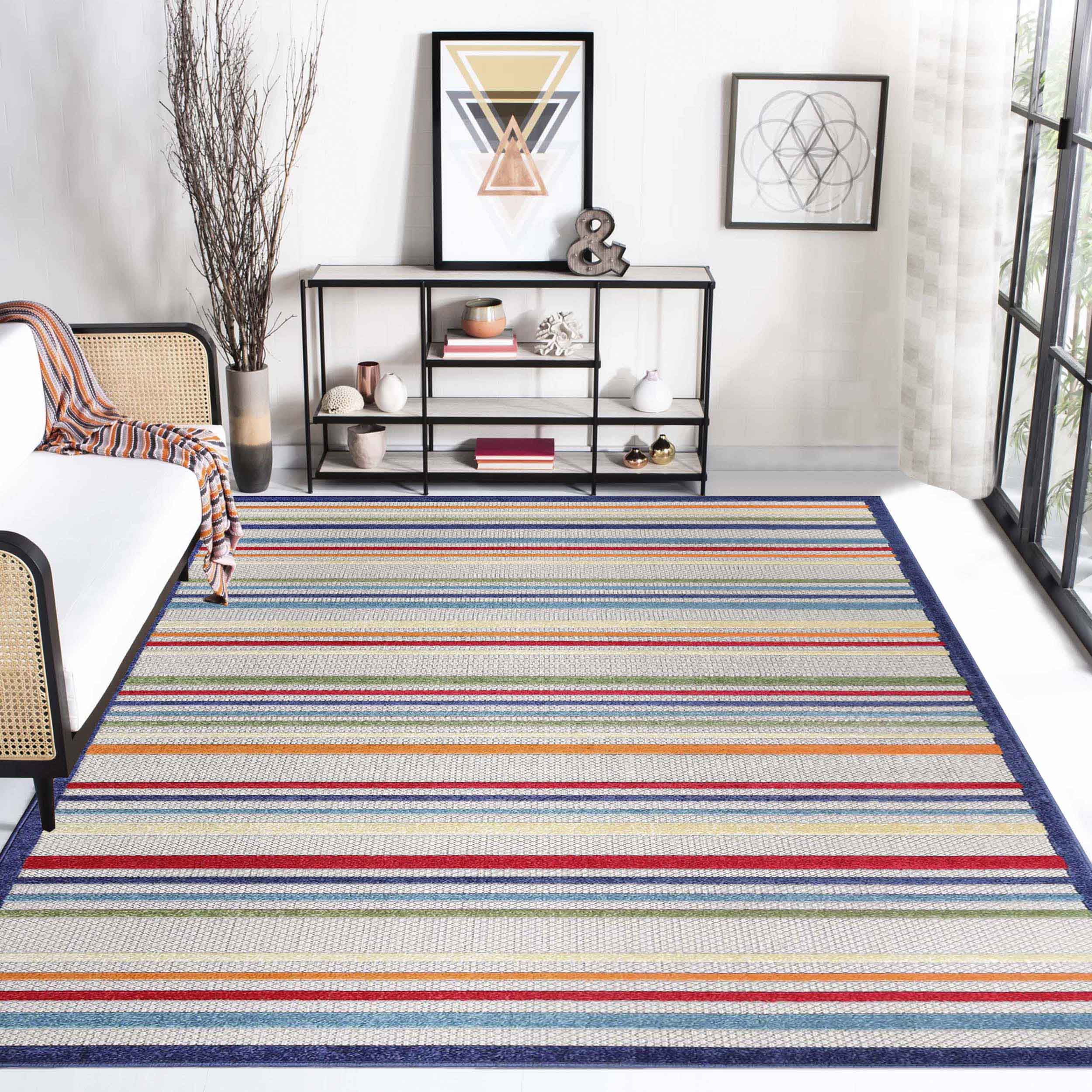 Stylish Eastyn Casual Stripe Geometric Area Rug - Soft Indoor/Outdoor Floor Mat for Living Room, Bedroom, Patio & Deck Decor