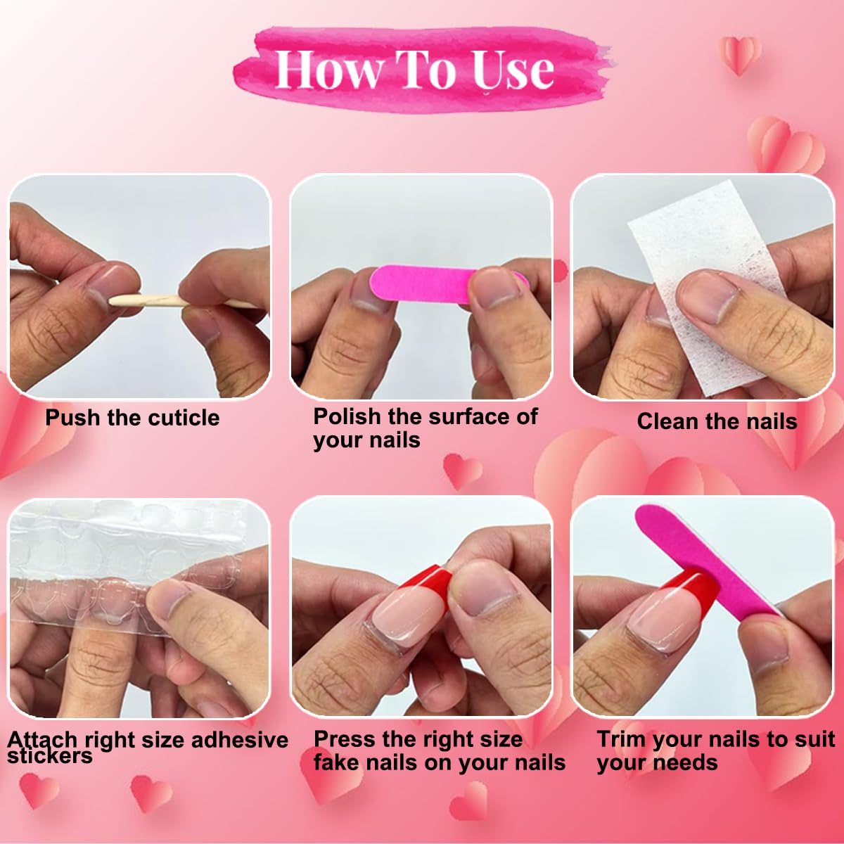 Valentine's Day Press on Nails - Medium Square Red French Tip with Heart Designs | Glue on Fake Nails | Perfect for Date Night, Parties & Romantic Occasions | Nail Accessories for Women & Girls