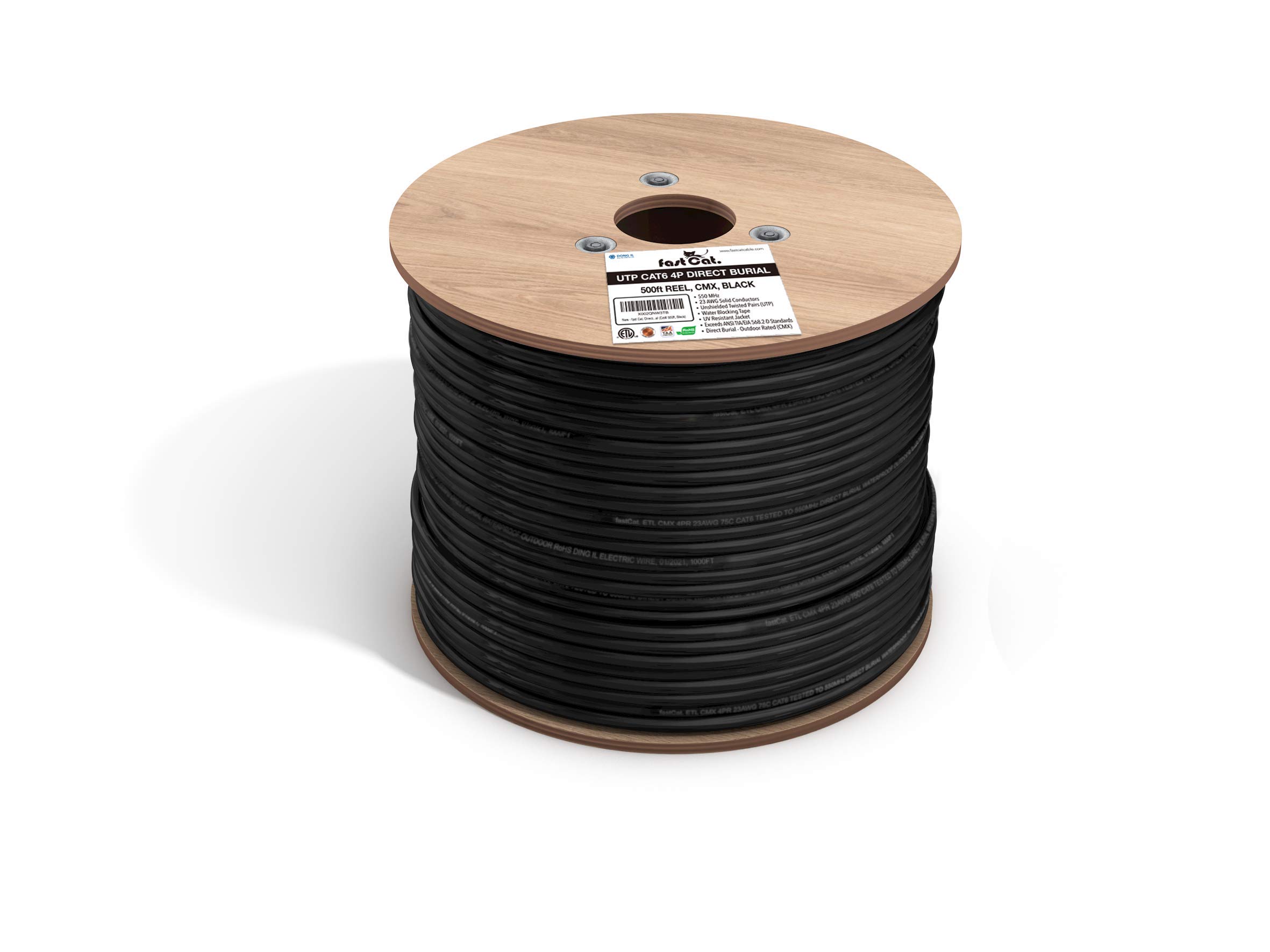 500Ft Cat6 Direct Burial Outdoor Ethernet Cable - 23AWG Solid Copper Waterproof CMX UTP 550MHz Heavy Duty Network Cable for Gaming, Streaming & Home Office - Black - Perfect for Underground Wiring & Outdoor Networking
