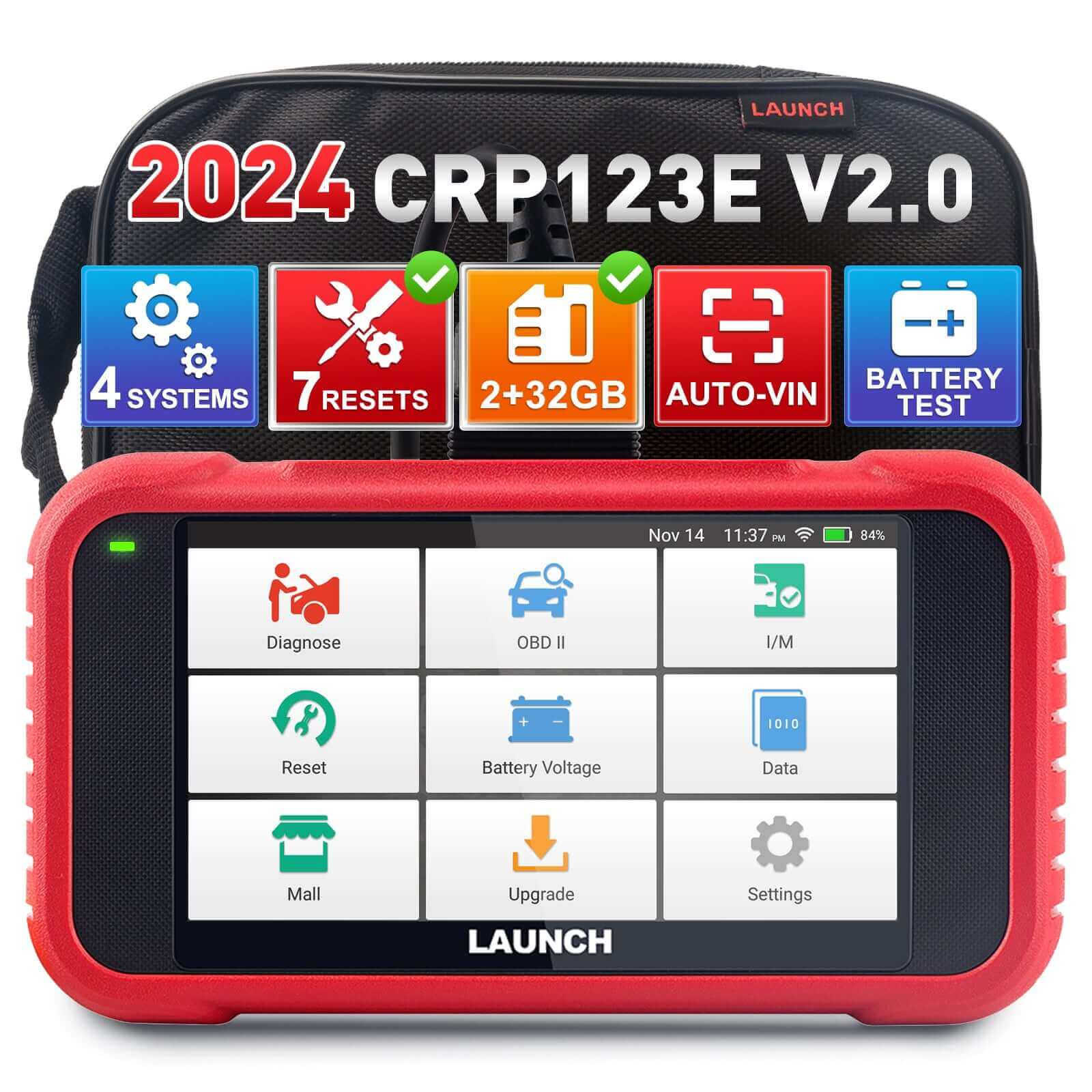 2025 Upgraded LAUNCH CRP123E V2.0 OBD2 Scanner - Professional Automotive Diagnostic Tool for Engine, ABS, SRS, Transmission | 7 Reset Functions (Oil, Throttle, SAS, BMS, EPB, DPF, ABS Bleeding) | Battery Test | FCA SGW Bypass | Lifetime Free Updates | Perfect for Mechanics & DIY Car Repair