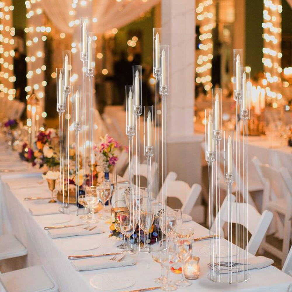 4Pcs Clear Acrylic 5-Arm Candelabra - 45.7 Inch Tall Floor Candle Holders for Wedding, Birthday Party & Home Decoration - Fits 0.8