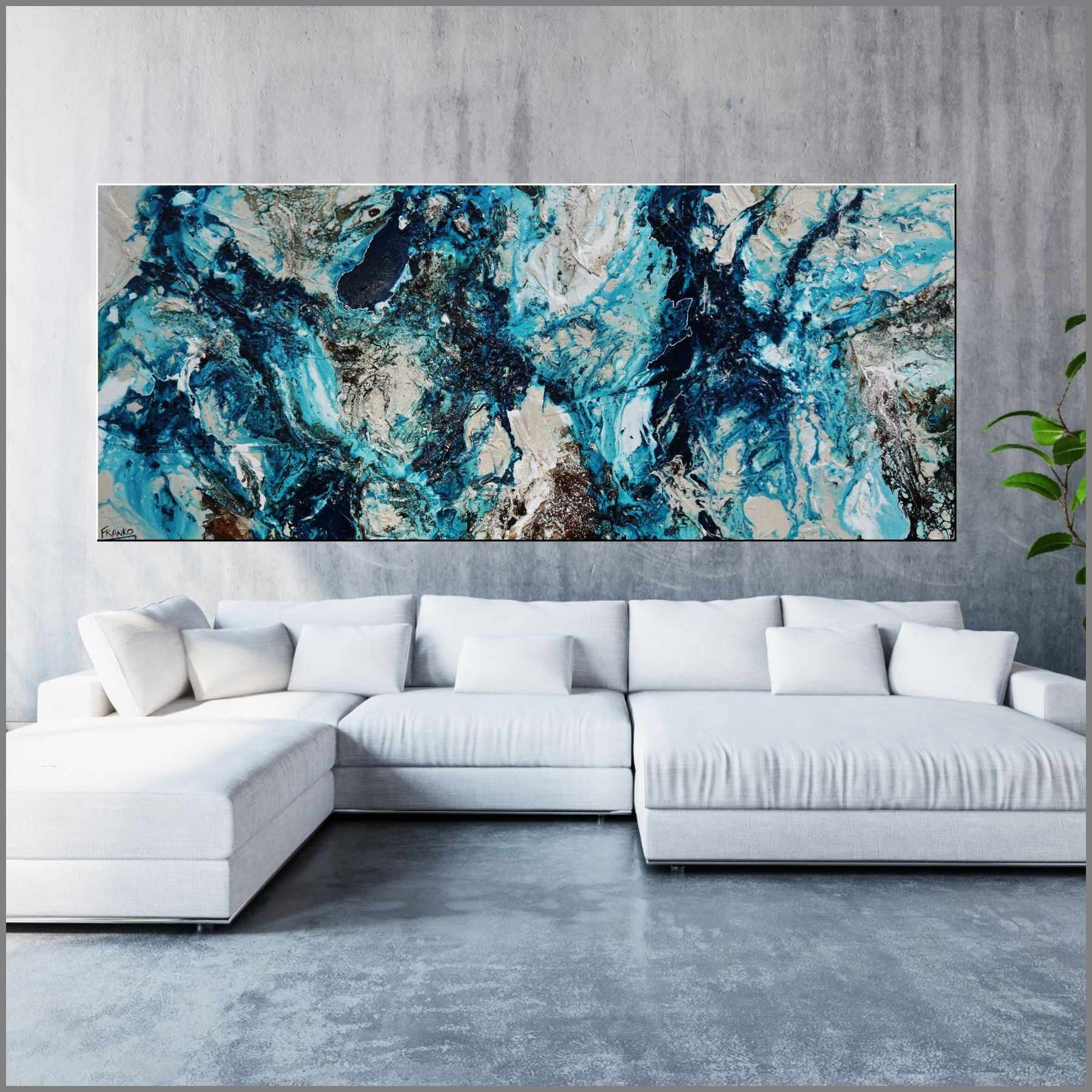240cm x 100cm Blue Honey Textured Abstract Canvas Painting - Modern Wall Art for Living Room, Bedroom & Office Decor