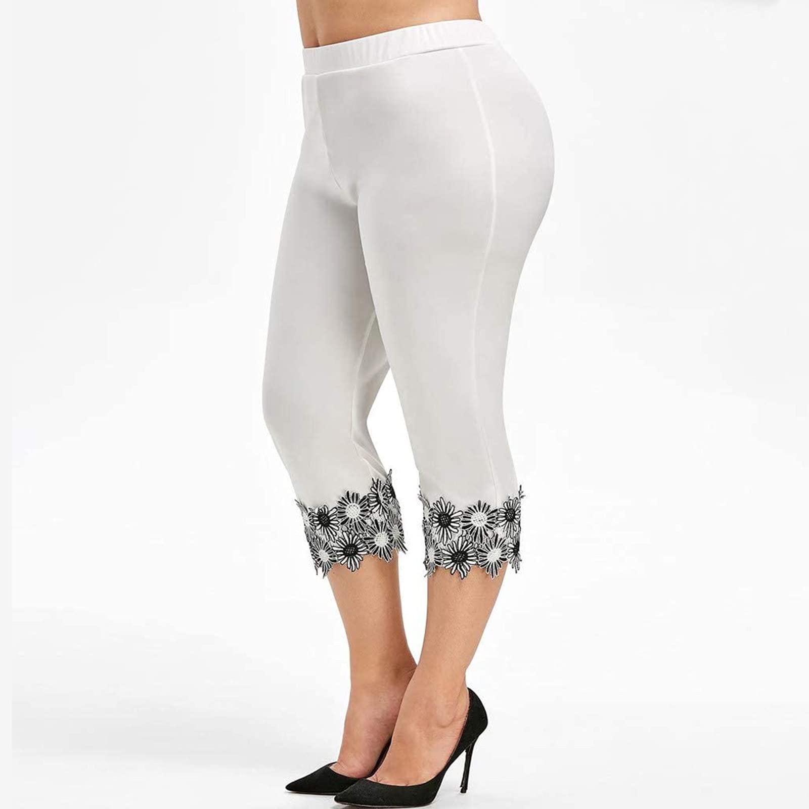 Maryia Women's Plus Size Modal Capri Pants with Lace Trim - Soft Stretchy Yoga Leggings for Active Wear, Lounge & Workout | Skinny Fit Knee-Length Tights for Yoga, Running & Everyday Comfort