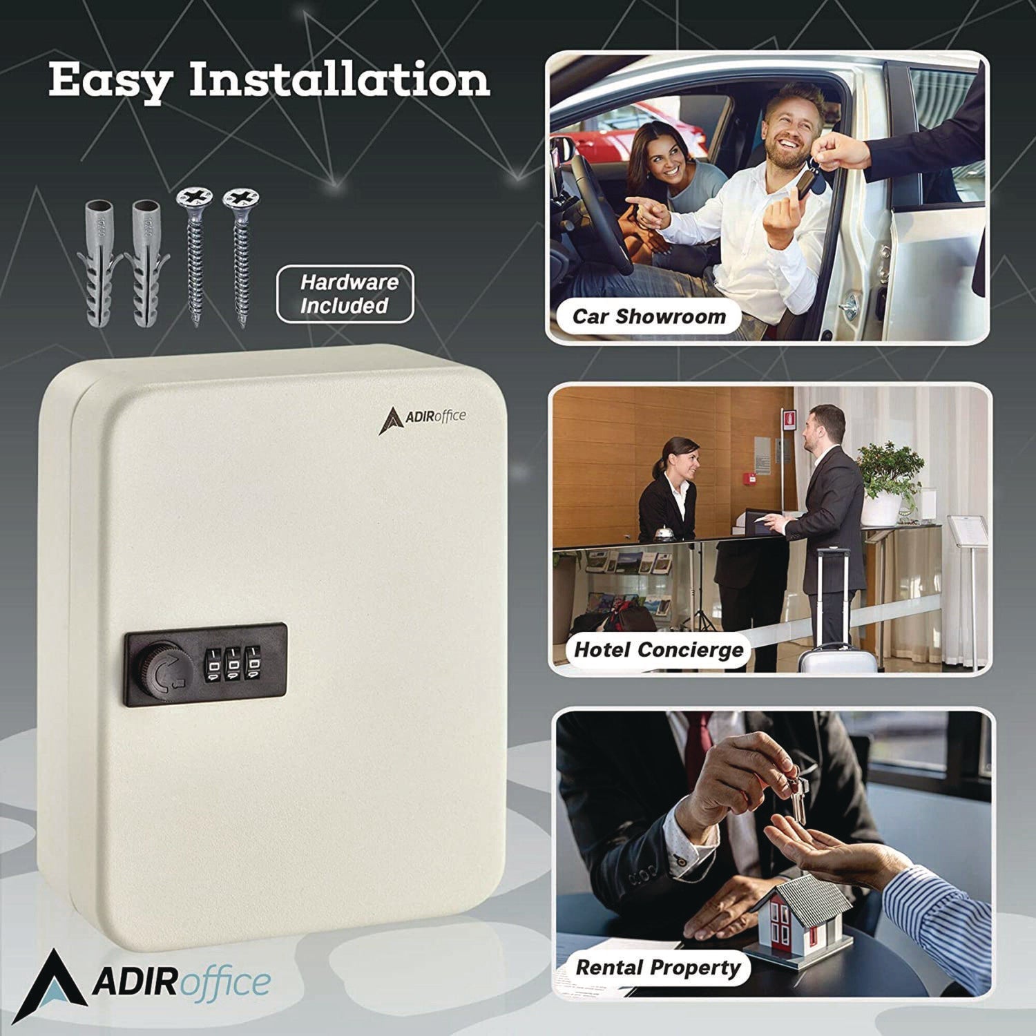 AdirOffice Heavy Duty Steel Key Cabinet with Combination Lock - 30 Key Capacity, 6.4