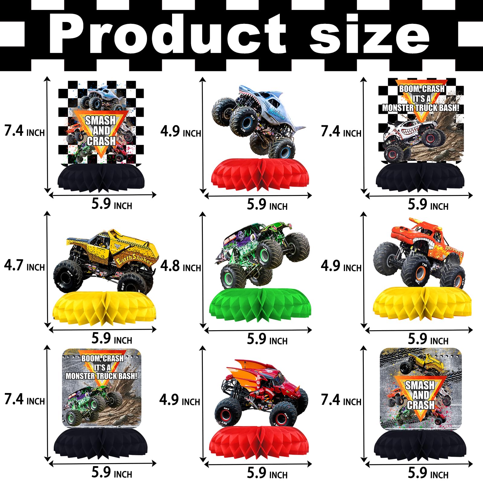 Monster Truck Party Decorations - Honeycomb Balloon Centerpieces for Kids Birthday & Baby Shower Table Decor | Perfect for Monster Truck Themed Parties, Baby Showers & Kids Room Decorations