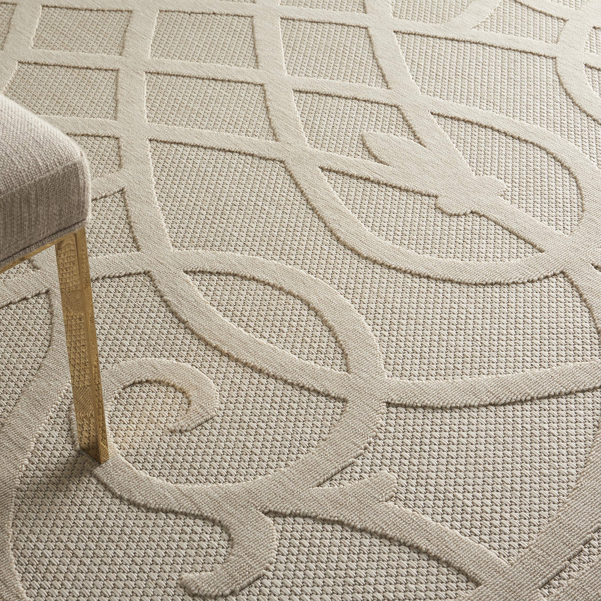Nourison Palamos 7' x 10' Cream Indoor Outdoor Area Rug - Easy Clean, Non-Shedding, Stain Resistant for Living Room, Bedroom, Dining Room, Deck, Patio & Backyard - Perfect for Home Decor & Outdoor Entertaining
