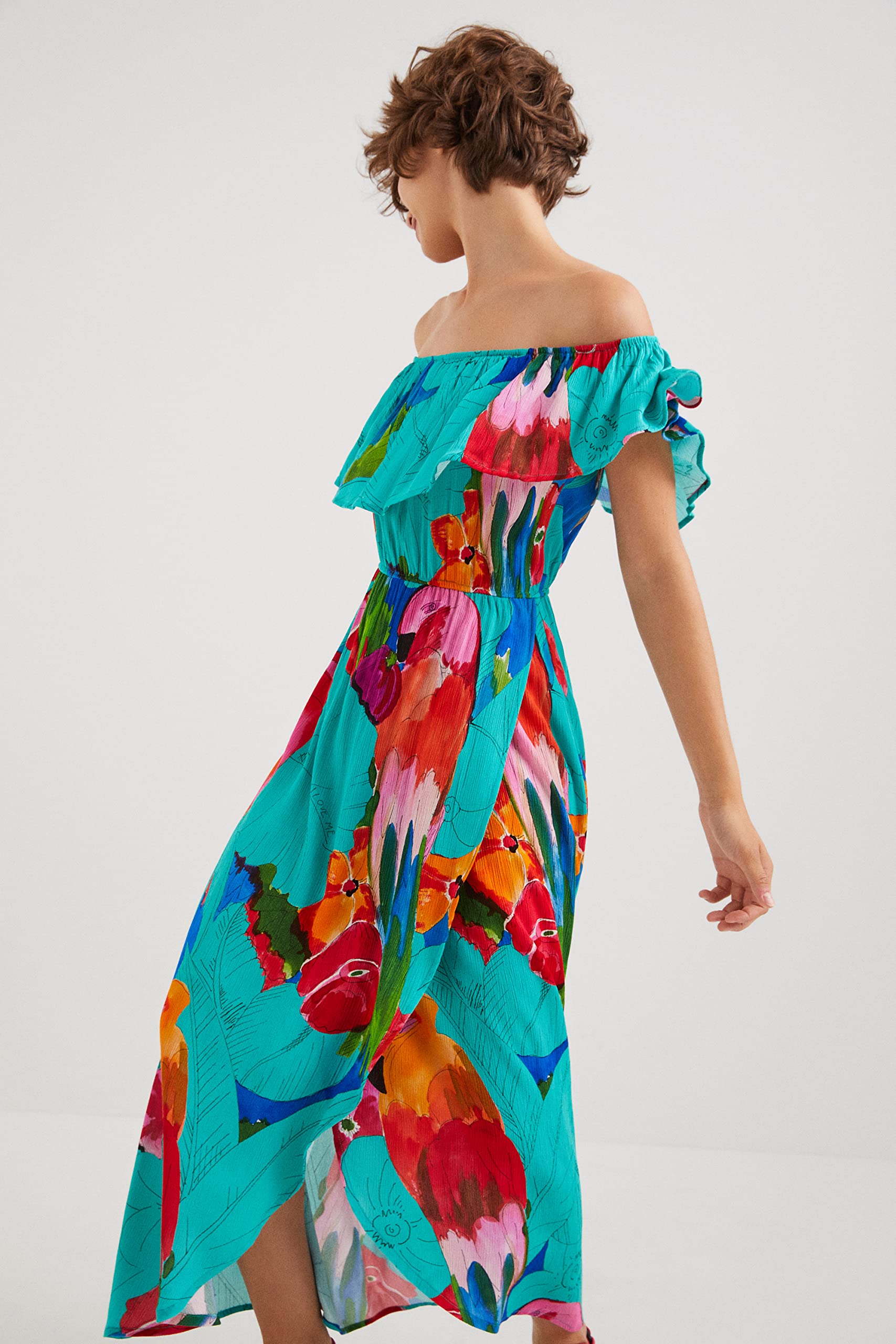 Desigual Women's Summer Floral Dress - Lightweight Short Sleeve Casual Sundress for Beach, Vacation & Date Night Outfits
