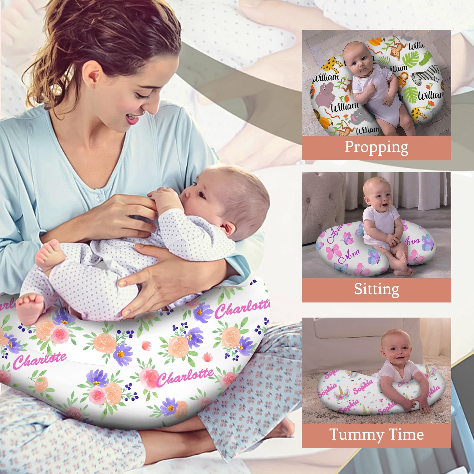 Personalized Baby Nursing Pillow Cover with Name - Sunflower Themed Custom Boy & Girl Gift for Breastfeeding, Newborn Shower & Nursery Decor