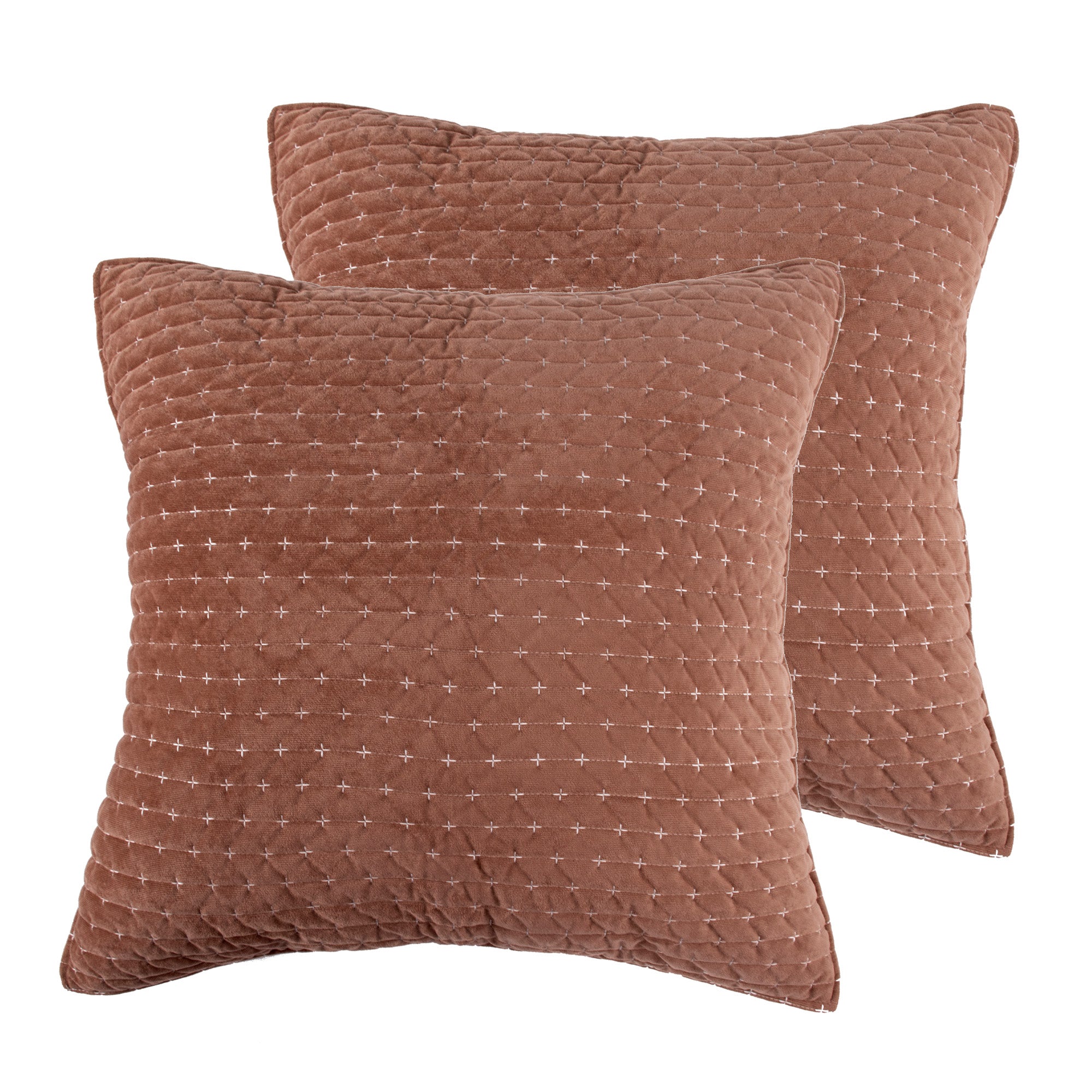 Luxury Velvet Stitch Euro Sham Pillow Covers - Set of 2, Soft Decorative Bedroom Pillowcases for Sofa, Couch & Bed - Elegant Home Decor Accessories