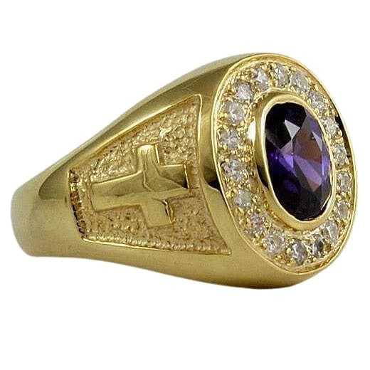 Amethyst Diamond Bishop Ring for Men - Elegant Purple Gemstone Jewelry for Gifts, Weddings & Special Occasions