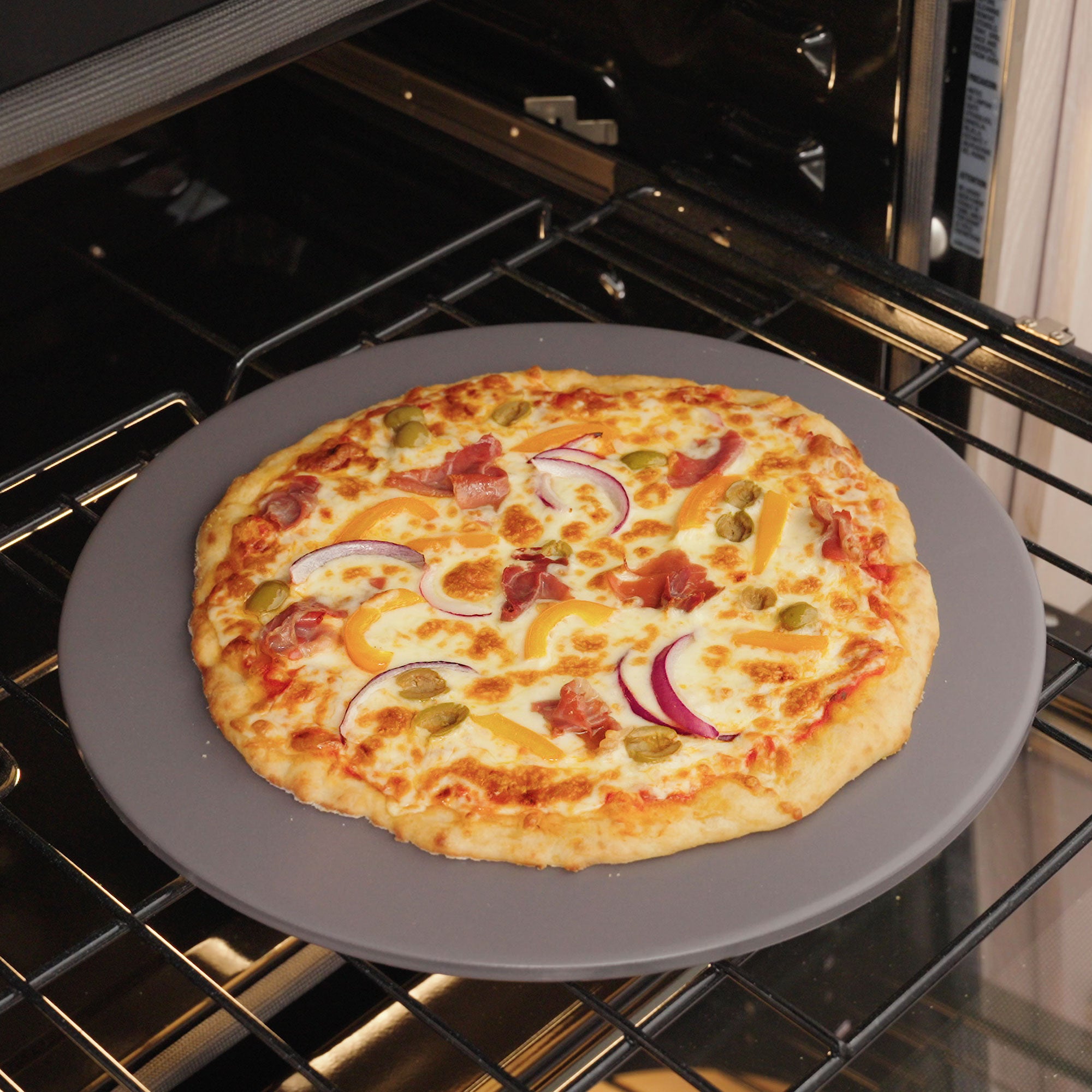 16 Inch Grey Glazed Round Pizza Stone for Oven - Perfect for Baking Crispy Homemade Pizza, Bread & Pastries