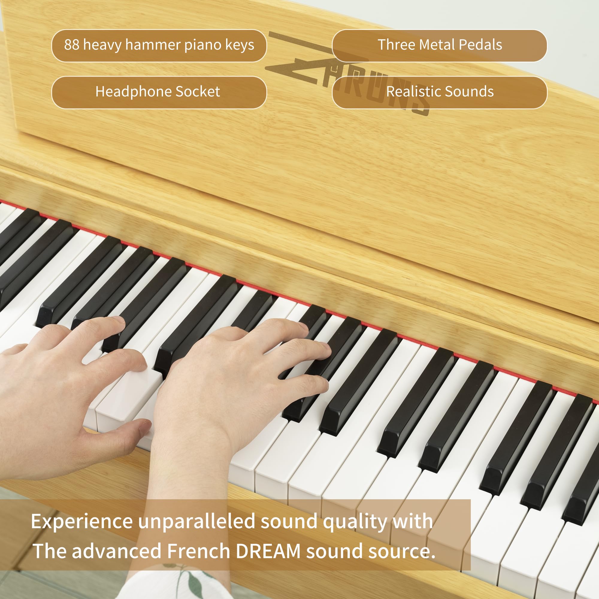 ZHRUNS 88 Key Digital Piano with Wooden Cabinet - Full-Size Weighted Hammer Action Keyboard for Beginners & Professionals | Includes Sheet Music Stand, Triple Pedal & Power Adapter | USB-MIDI Connectivity for Home Studio, Music Class & Live Performance