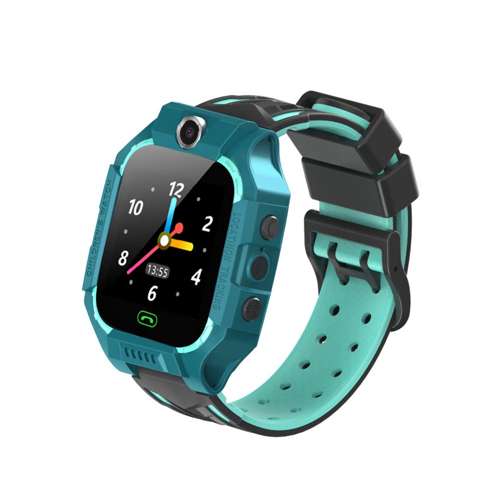 DishyKooker E12 Kids Smart Watch with GPS Tracker, LBS Location & SOS Button - Waterproof Children's Smartwatch for Boys & Girls (Black+Green) - Perfect for School Safety, Outdoor Activities & Parental Monitoring