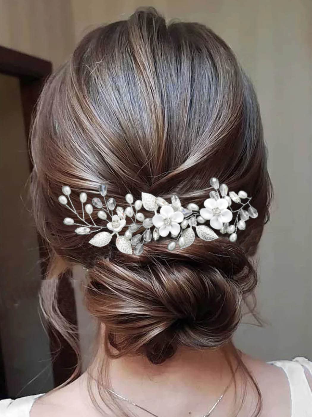 Silver Leaf Pearl Bridal Hair Vine - Elegant Wedding Headpiece for Women & Girls | Perfect for Bridal Showers, Prom, and Formal Events