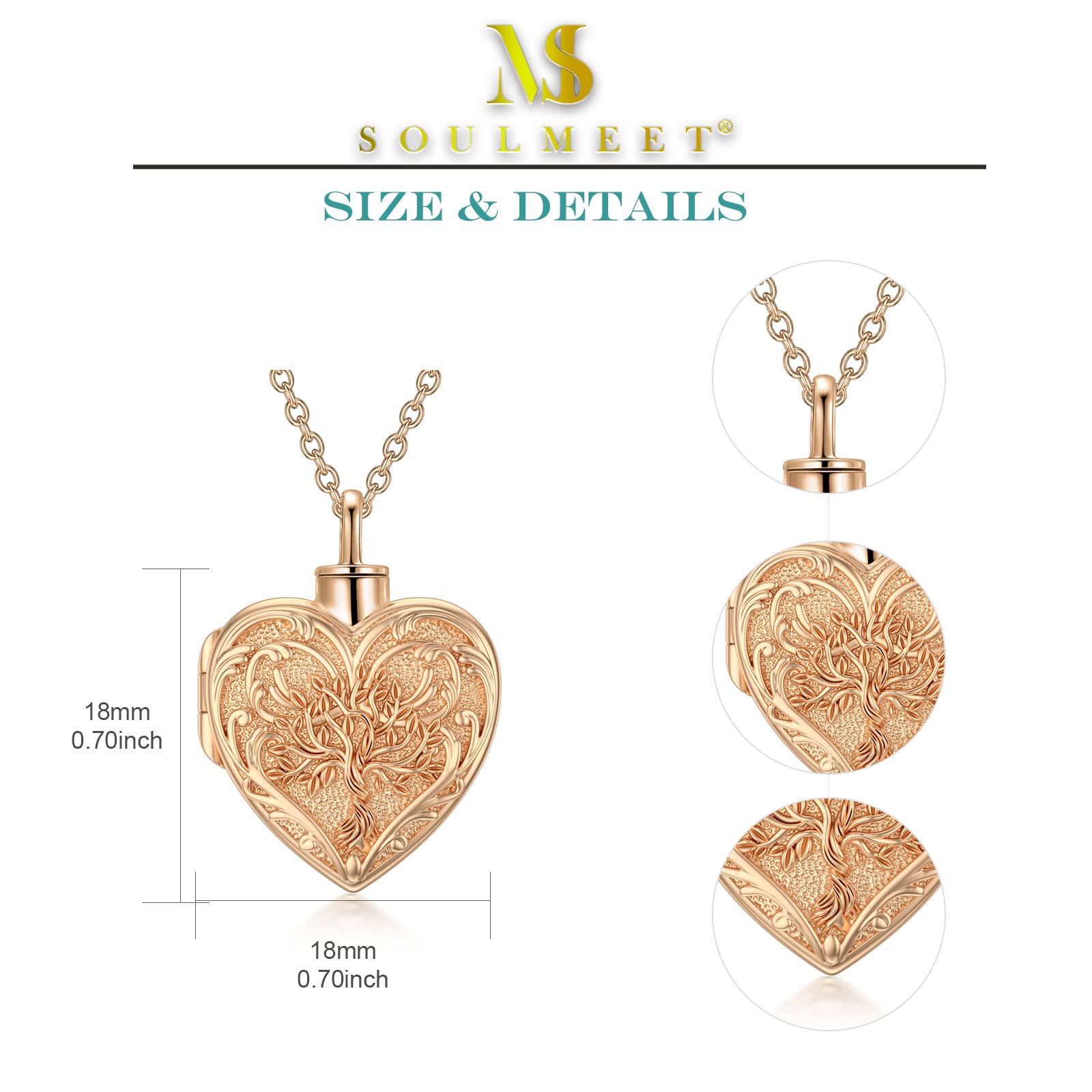 SOULMEET Custom Cremation Jewelry - 14K White Gold/Rose Gold/Yellow Gold Tree of Life, Butterfly & Heart Locket Necklace for Human/Dog/Cat Ashes Memorial | Keepsake Pendant for Loved Ones | Perfect for Remembrance, Funerals & Special Occasions