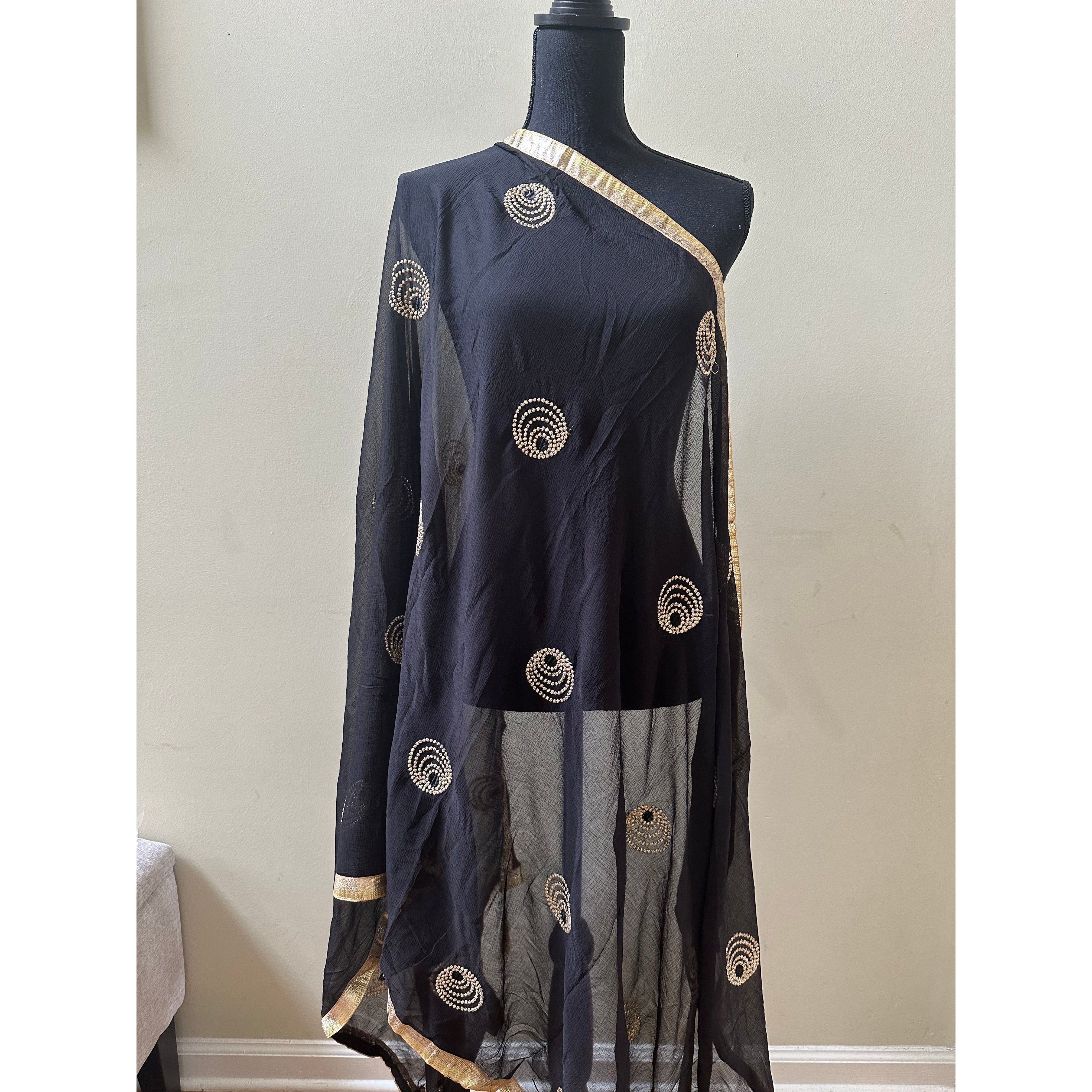 Elegant Black and Gold Dupatta Scarf - Premium Embroidered Shawl for Women - Perfect for Weddings, Parties, and Festive Occasions
