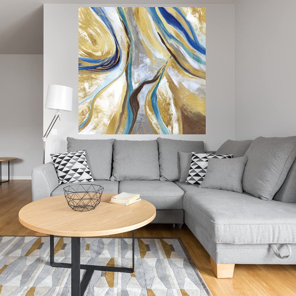 Premium Agate & Gold II Fine Art Canvas Wall Decor by Artist Nan - Modern Abstract Painting for Living Room, Bedroom, Office - Ready to Hang 48x48 Inches - Perfect for Home, Office & Commercial Spaces