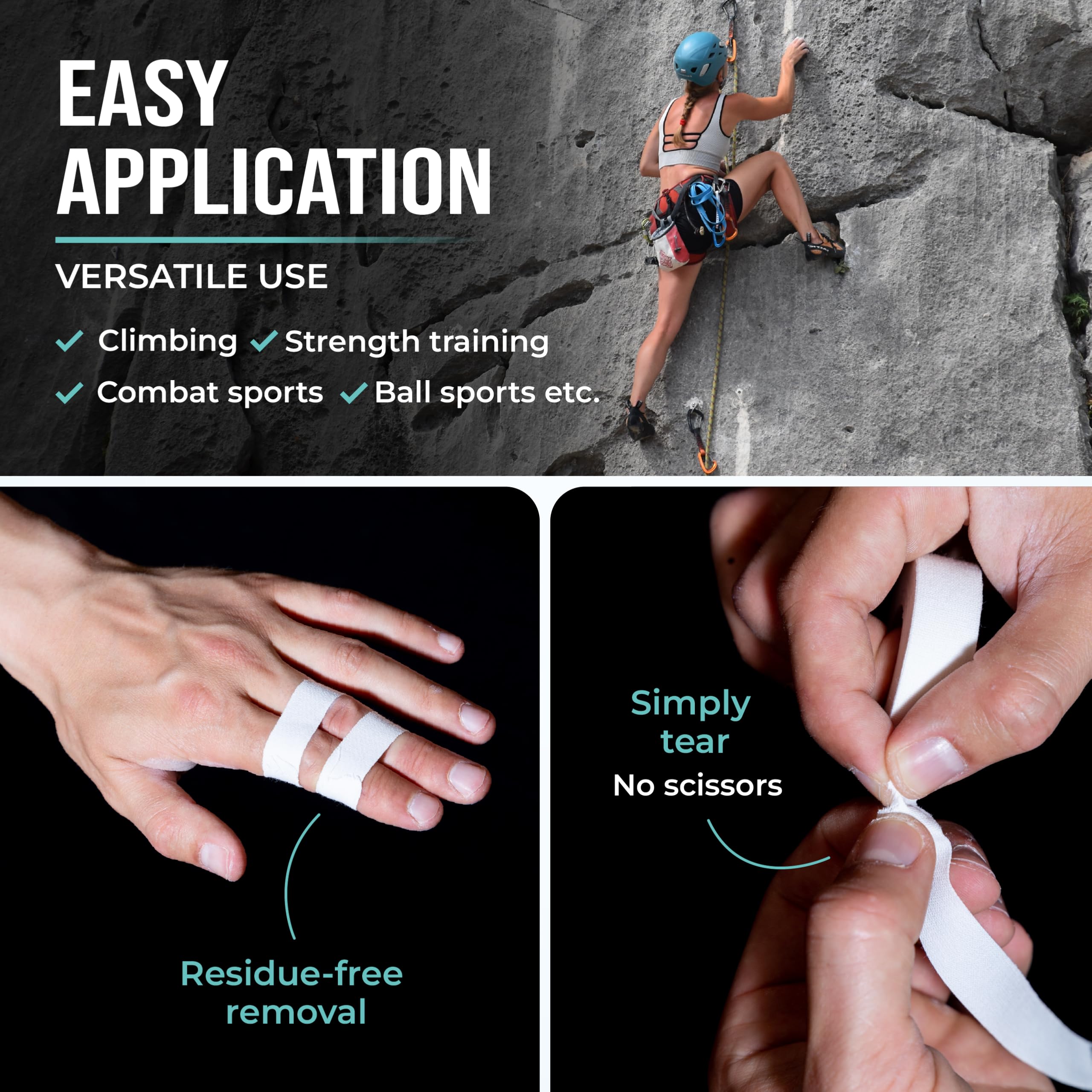 Extra Strong Finger Tape for Sports - 3 Rolls Athletic Tape for Weightlifting, Volleyball, Basketball, BJJ & Climbing | Skin-Friendly Adhesive Protection for Fingers | Perfect for Gym, Boulder & Court Performance