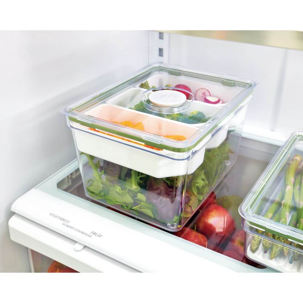 iDesign Large Tall Fridge Storage Container with Removable Insert Trays - Perfect for Organizing Leftovers, Meal Prep, and Beverages in Your Refrigerator