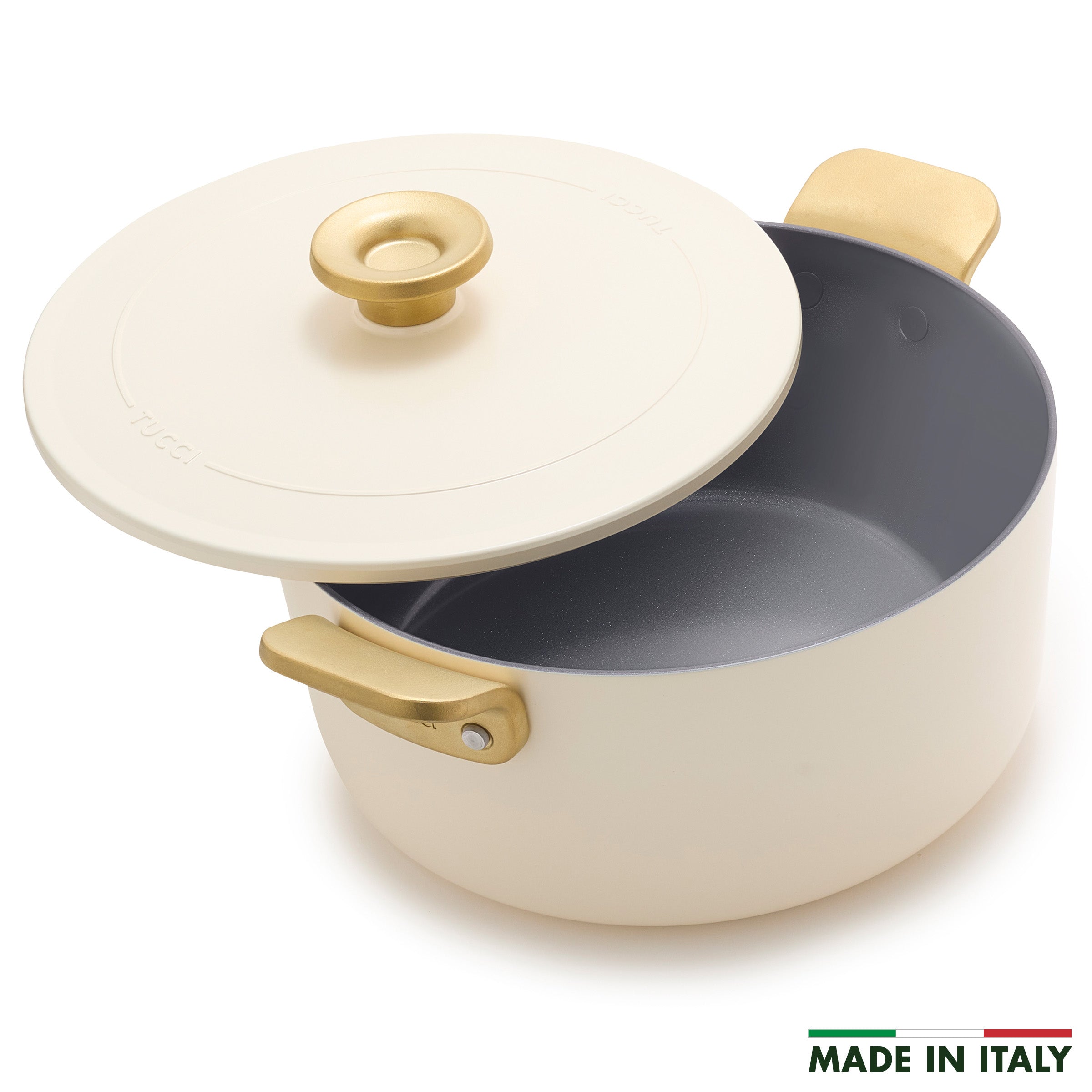Stanley Tucci™ Ceramic Nonstick 6.5 Quart Dutch Oven with Lid - Carrara White Enameled Cast Iron Pot for Baking, Braising & Slow Cooking - Oven & Stovetop Safe Up to 500°F